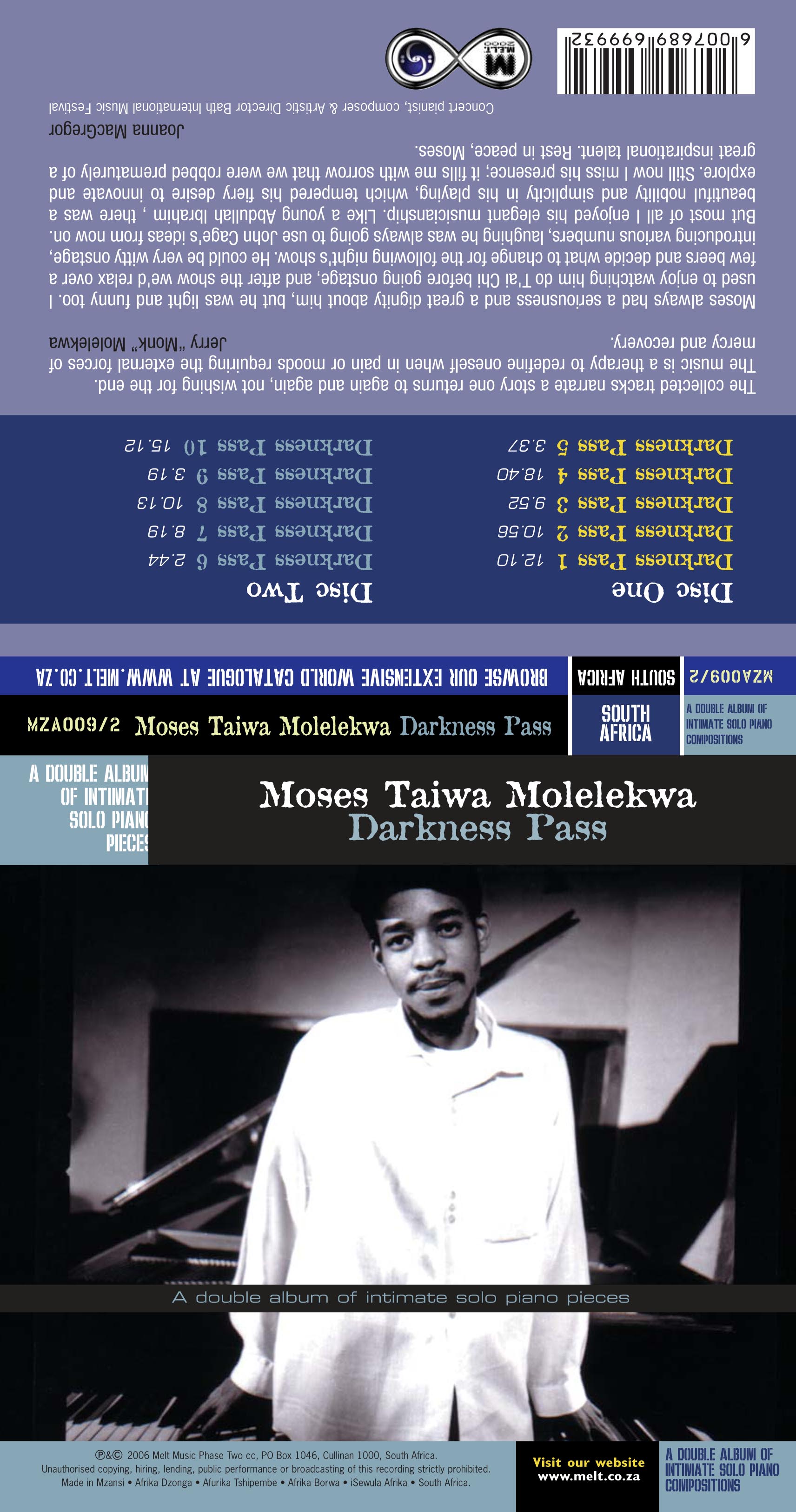 MOSES TAIWA MOLELEKWA - DARKNESS PASS DOUBLE CD (MZA009-2)