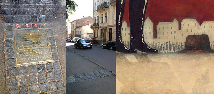 The spot where Schulz was killed in November 1942 (illustration from the book on the right)