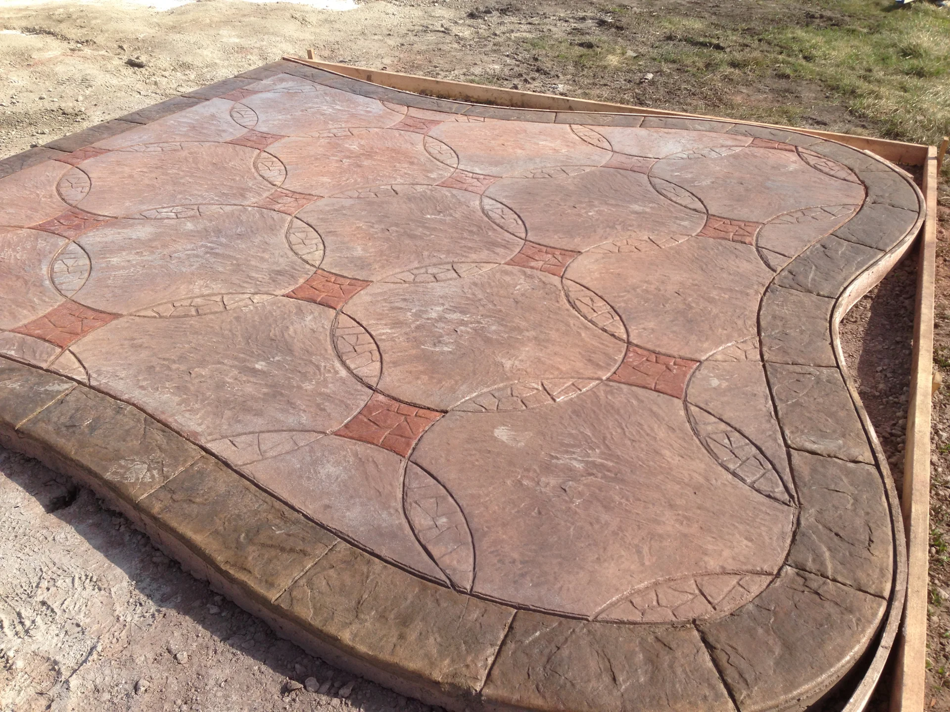 Legacy Circulos del Sol, Solomon Colors Toffee, Brickform RA Nutmeg, Artesian Stains, GemSeal