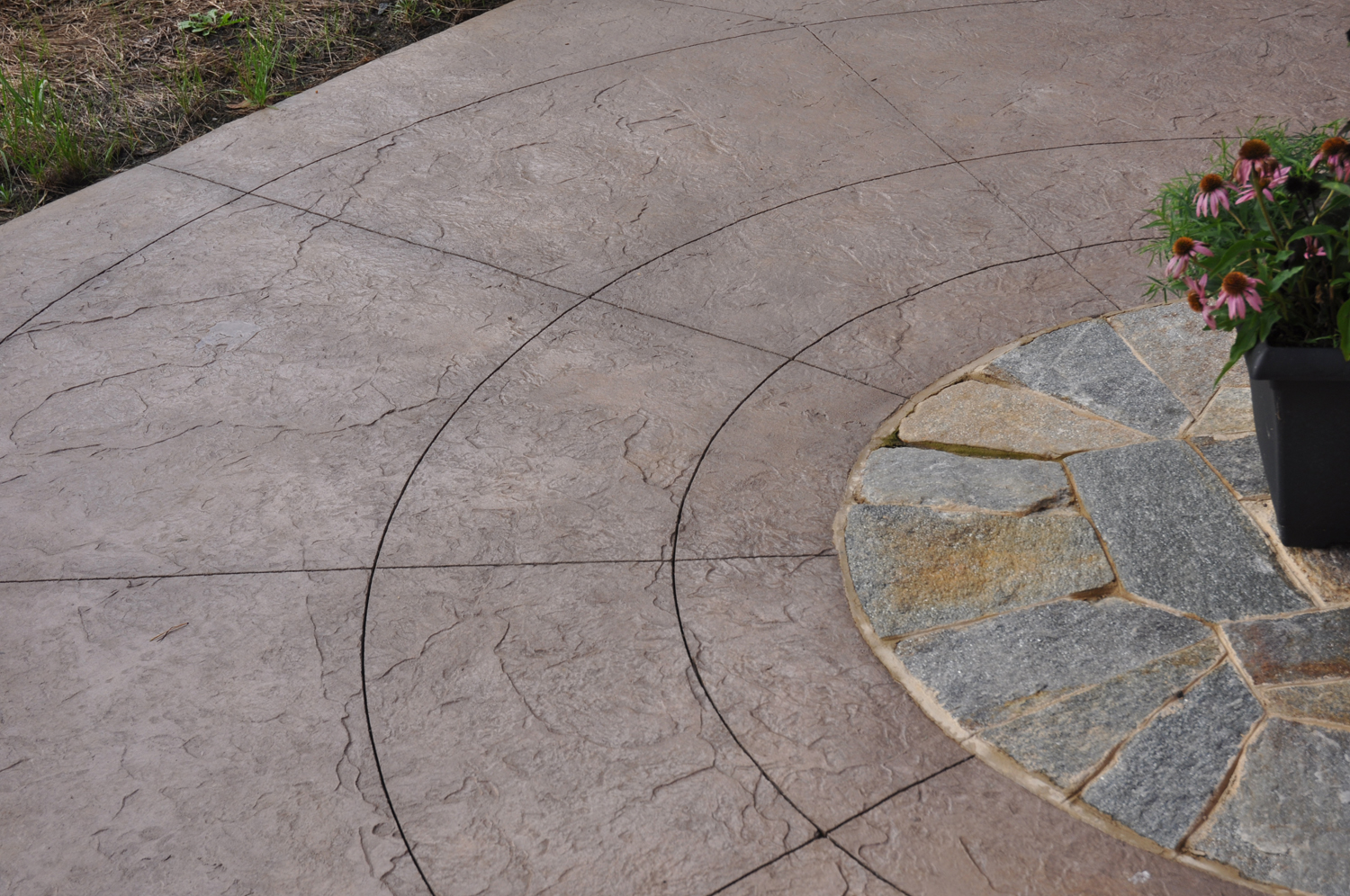 Integral colored and stamped concrete