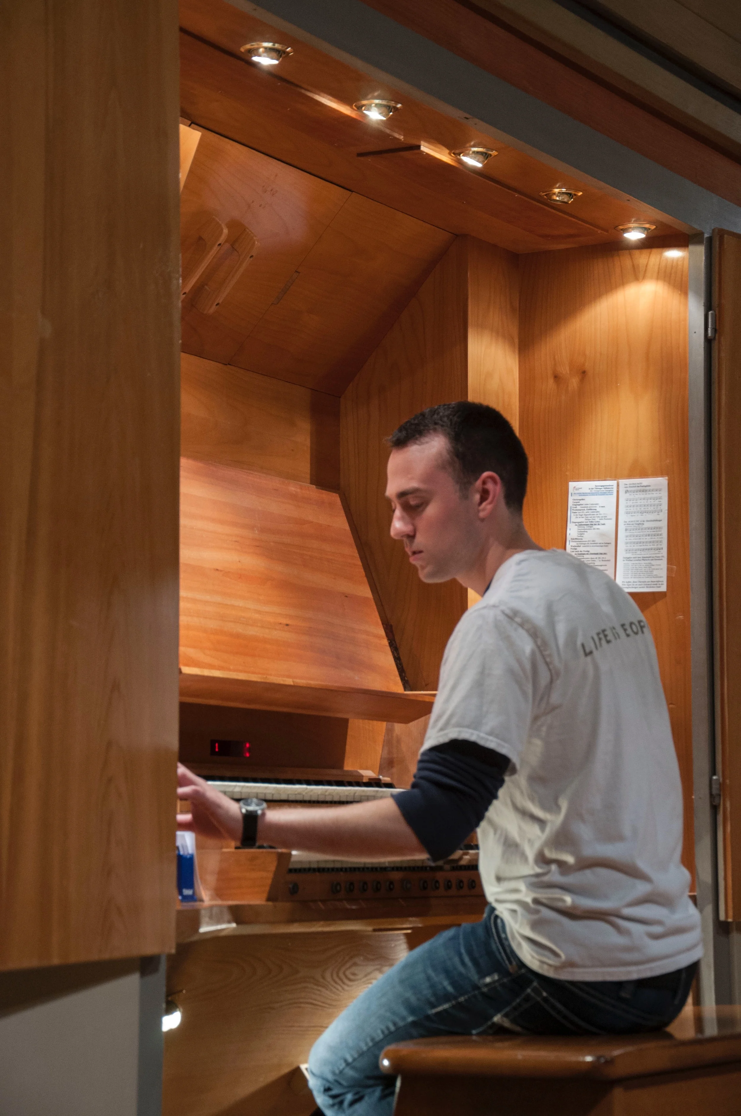 Kade registers while playing at the Stiftskriche in Tübingen, Germany.