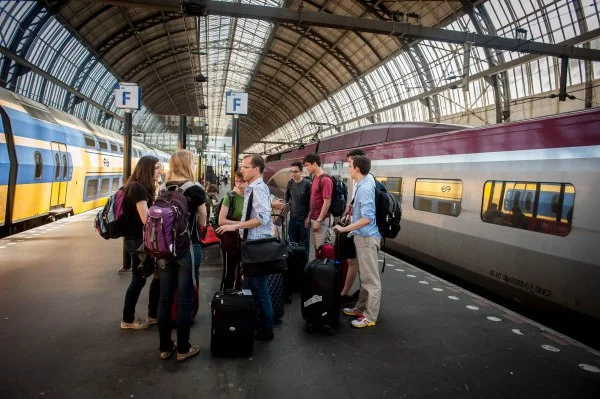 We get off the train in Amsterdam!