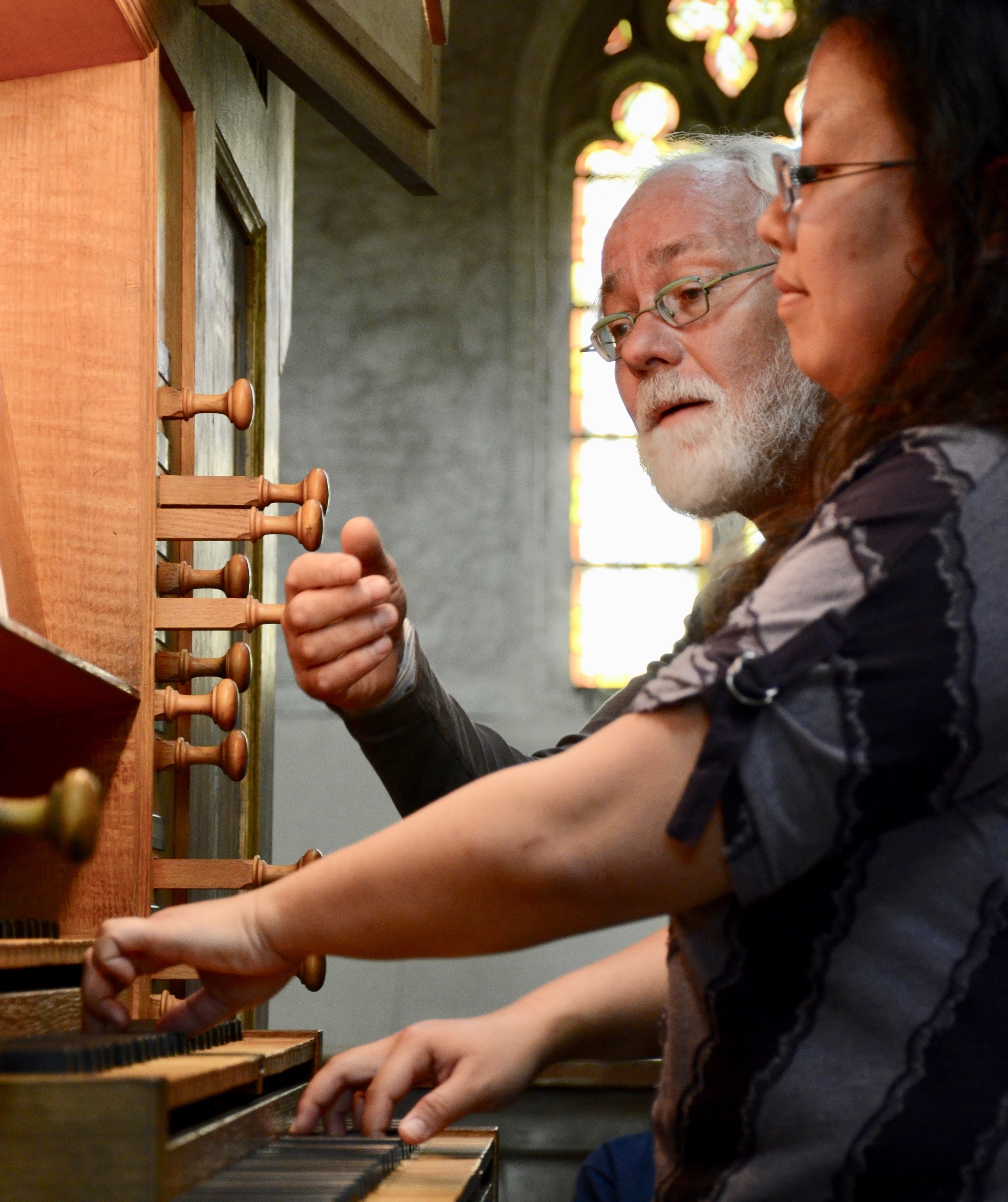 Jan Willem Jansen coaches Jennifer Hsiao on music of Bach in Musee des Augustins in Toulouse. Boston Organ Studio. 