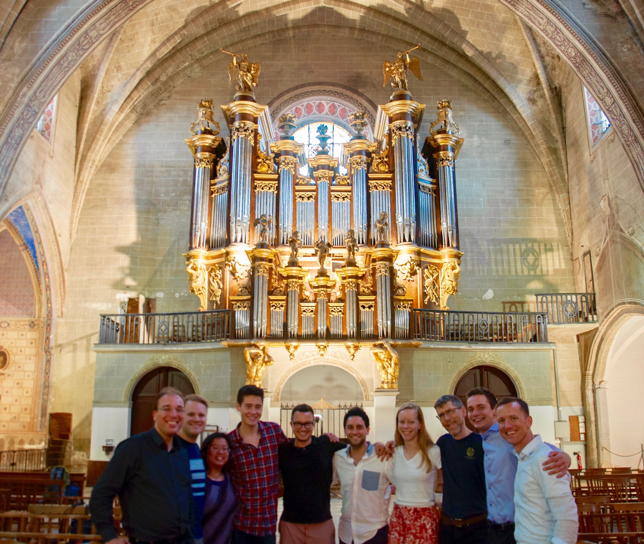 Members of Boston Organ Studio at the historic organ of Cintegabelle, France. 