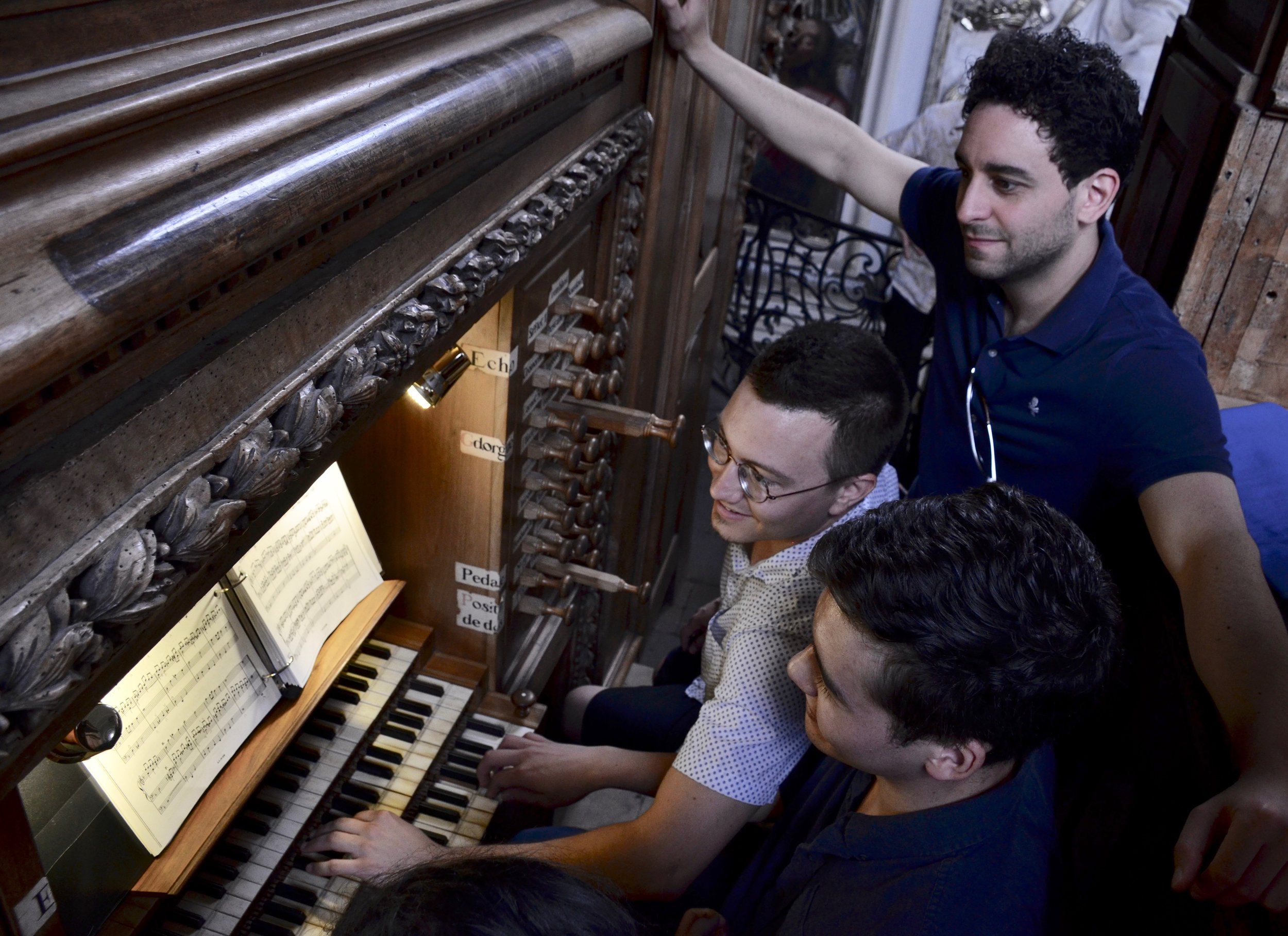 Noel de Sa e Silva, Corey De Tar, and Gianmarco Massameno at St Pierre des Chartreux, Toulouse. Boston Organ Studio.
