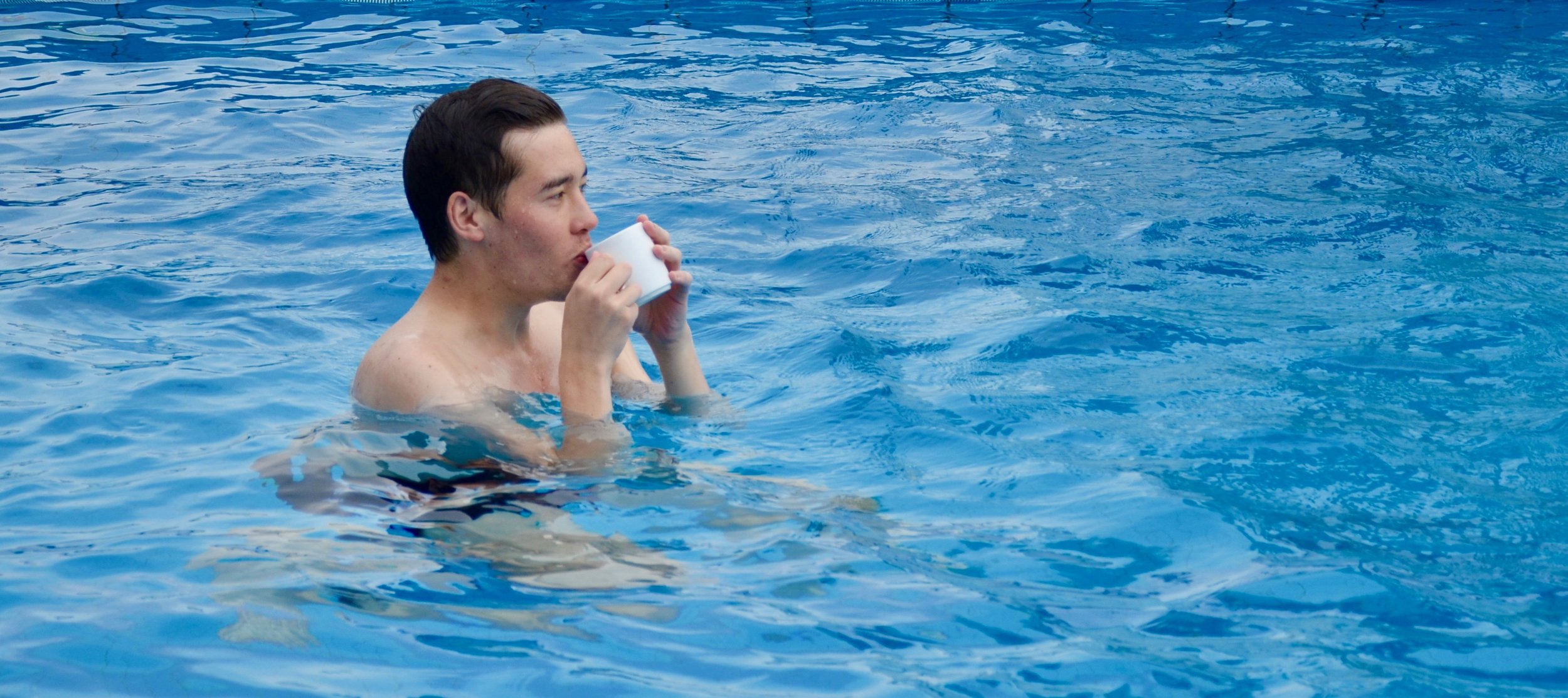 Noel enjoying the pool in Toulouse