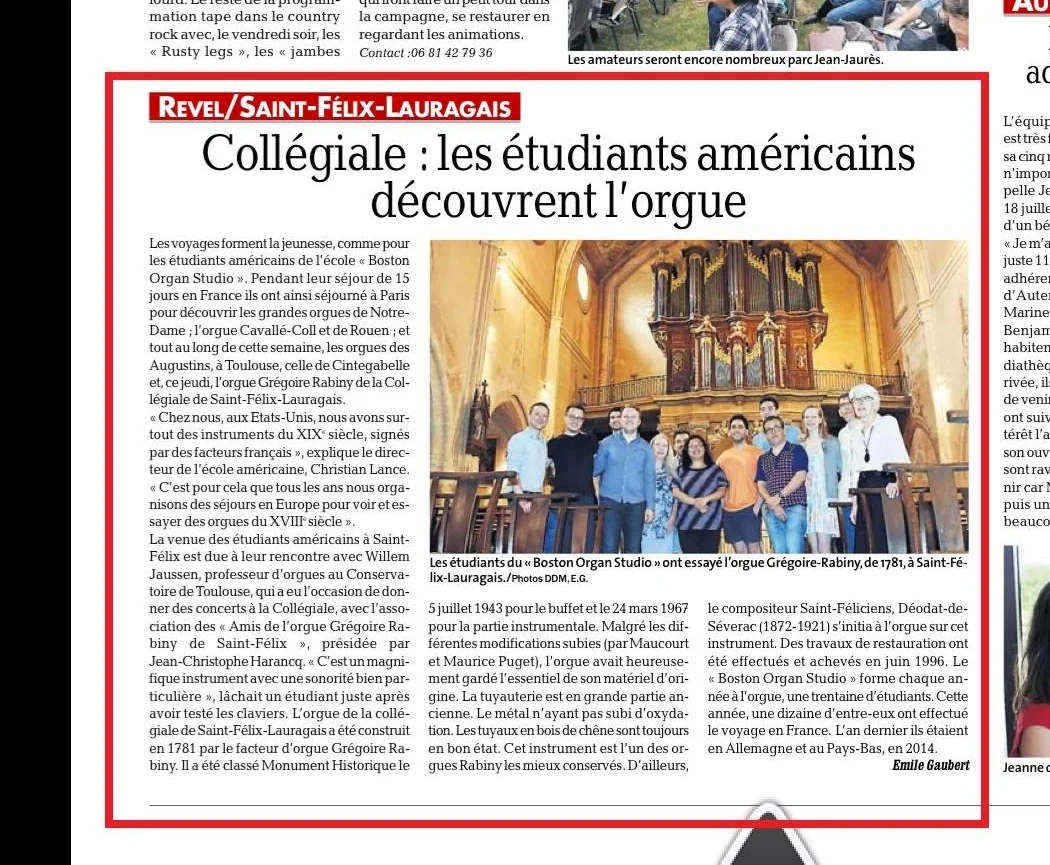 Boston Organ Studio in the Toulouse Press!