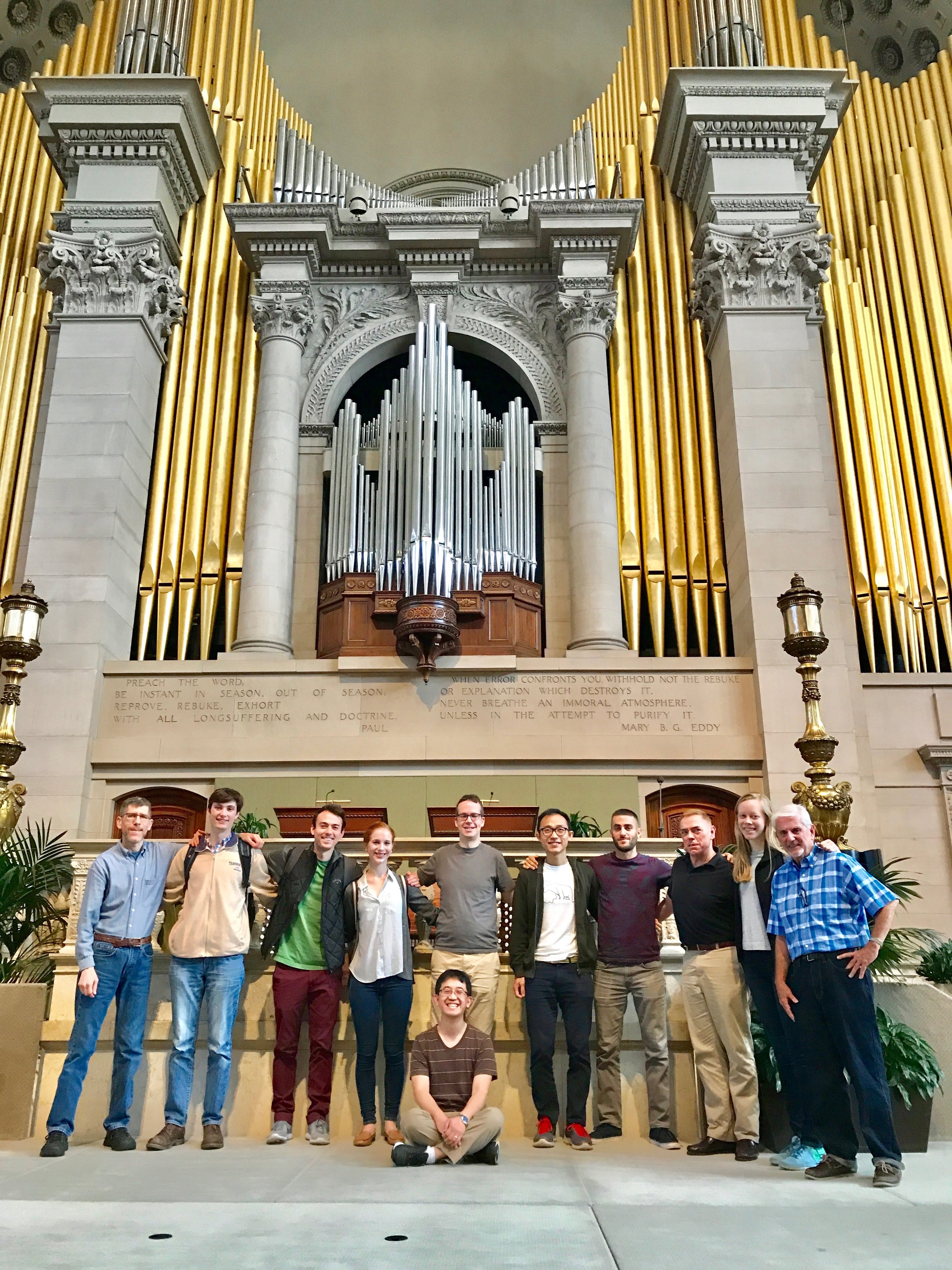 Members of Boston Organ Studio with host Stephen Loher at the First Church of Christ, Scientist, in Boston (The Mother Church)