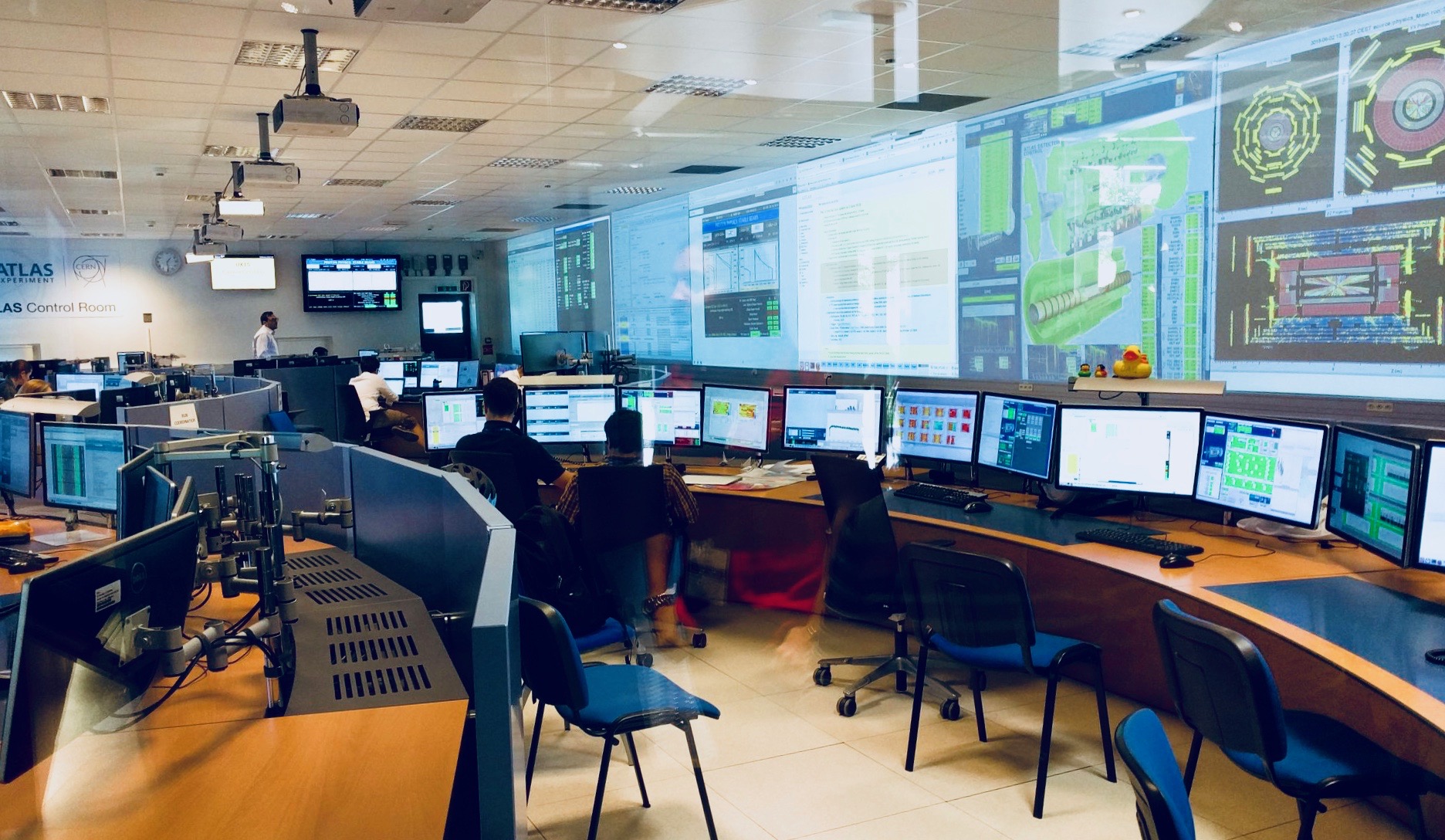  A view of a control room at CERN.  