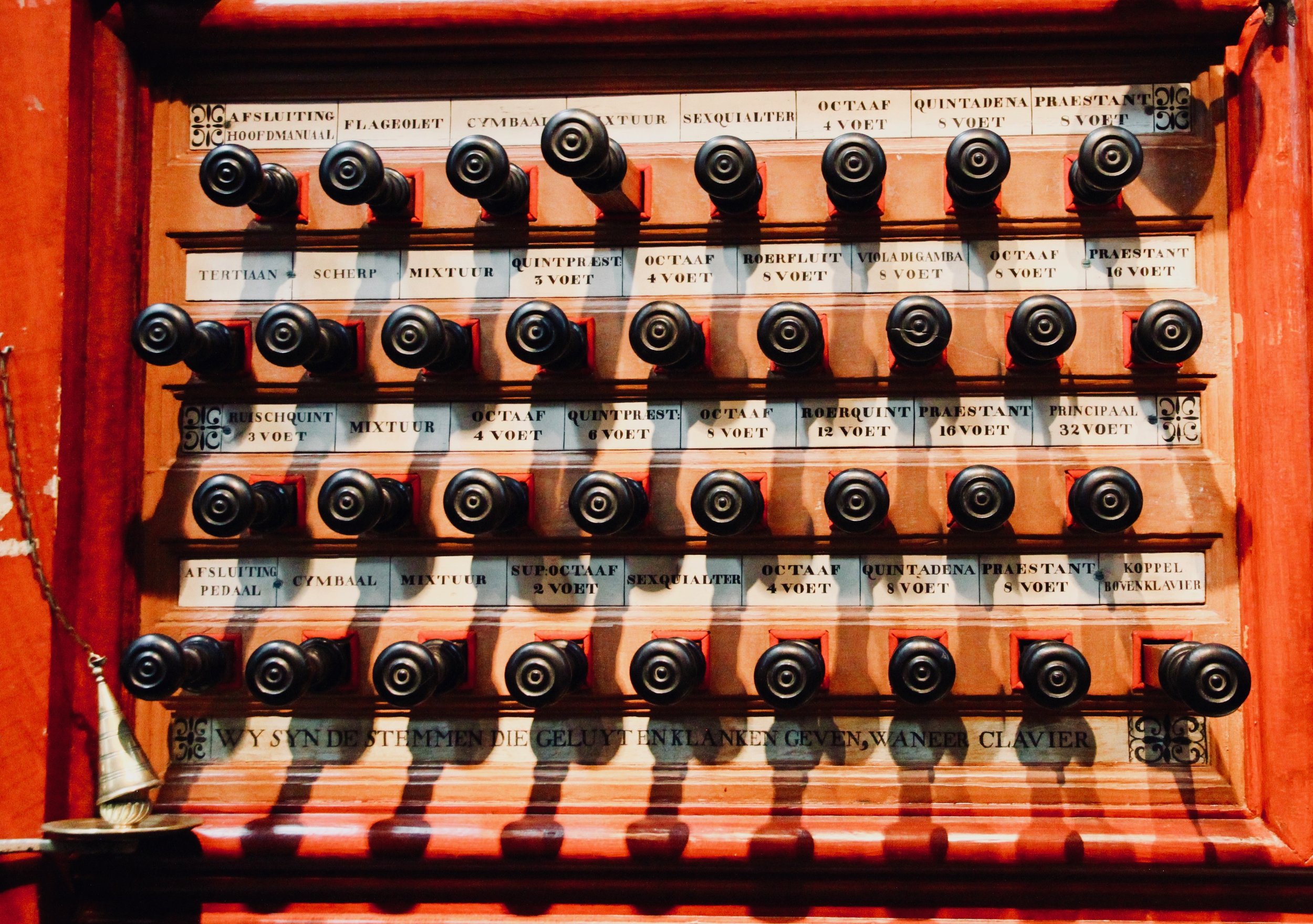  Stop knob detail, Muller organ, St-Bavo, Haarlem.  