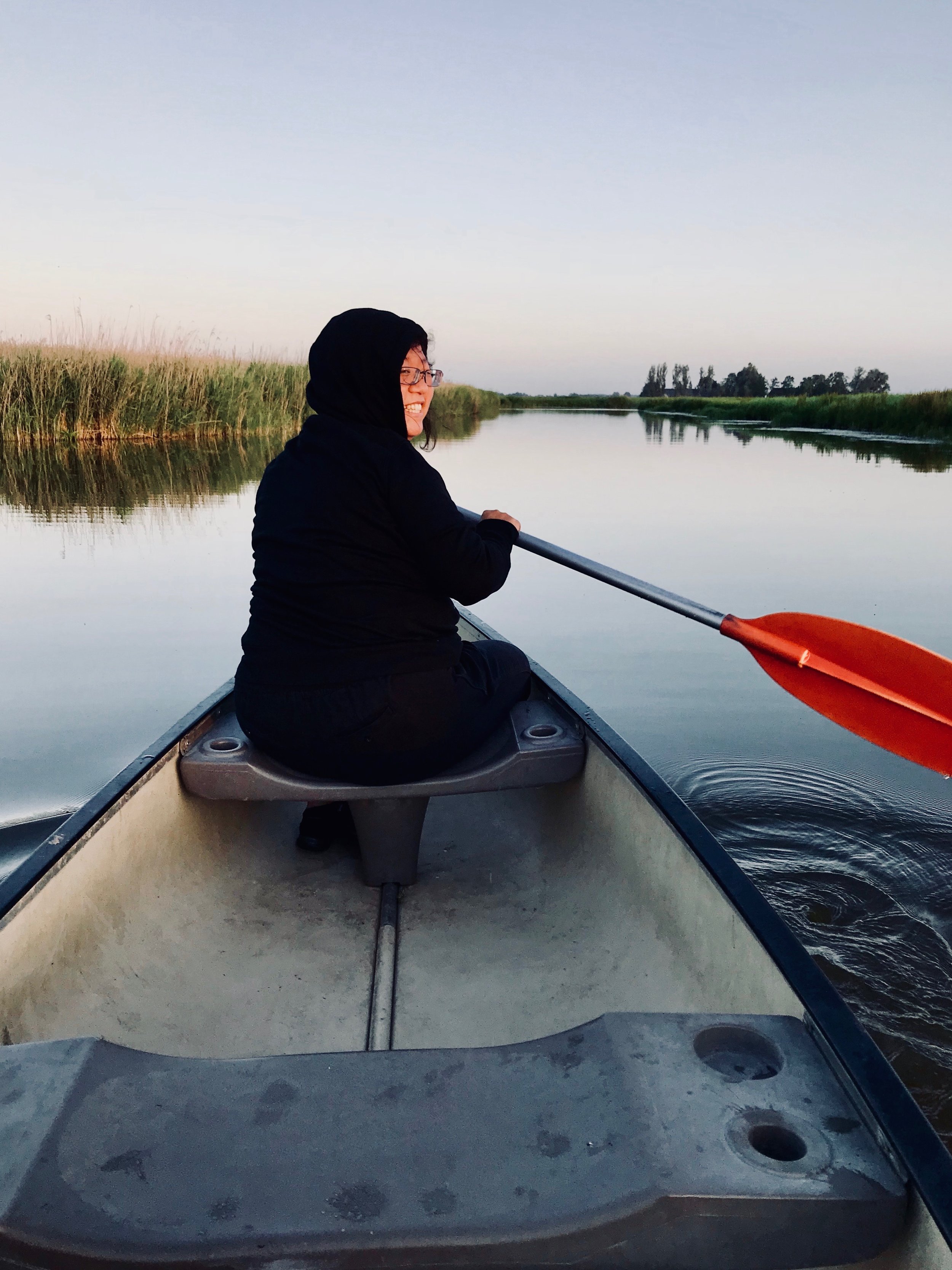  Jennifer Hsiao canoeing on the canal in Holland. 