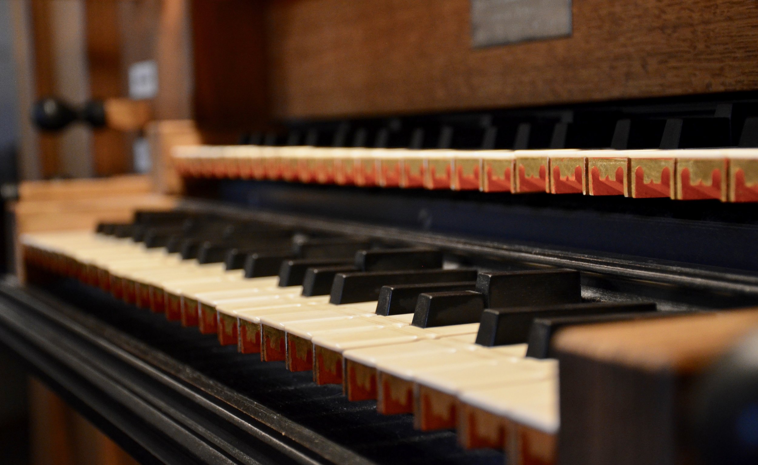  Keydesk detail, with sub-semitones, 1992 Brombaugh organ, Haga Church, Göteborg, Sweden. 