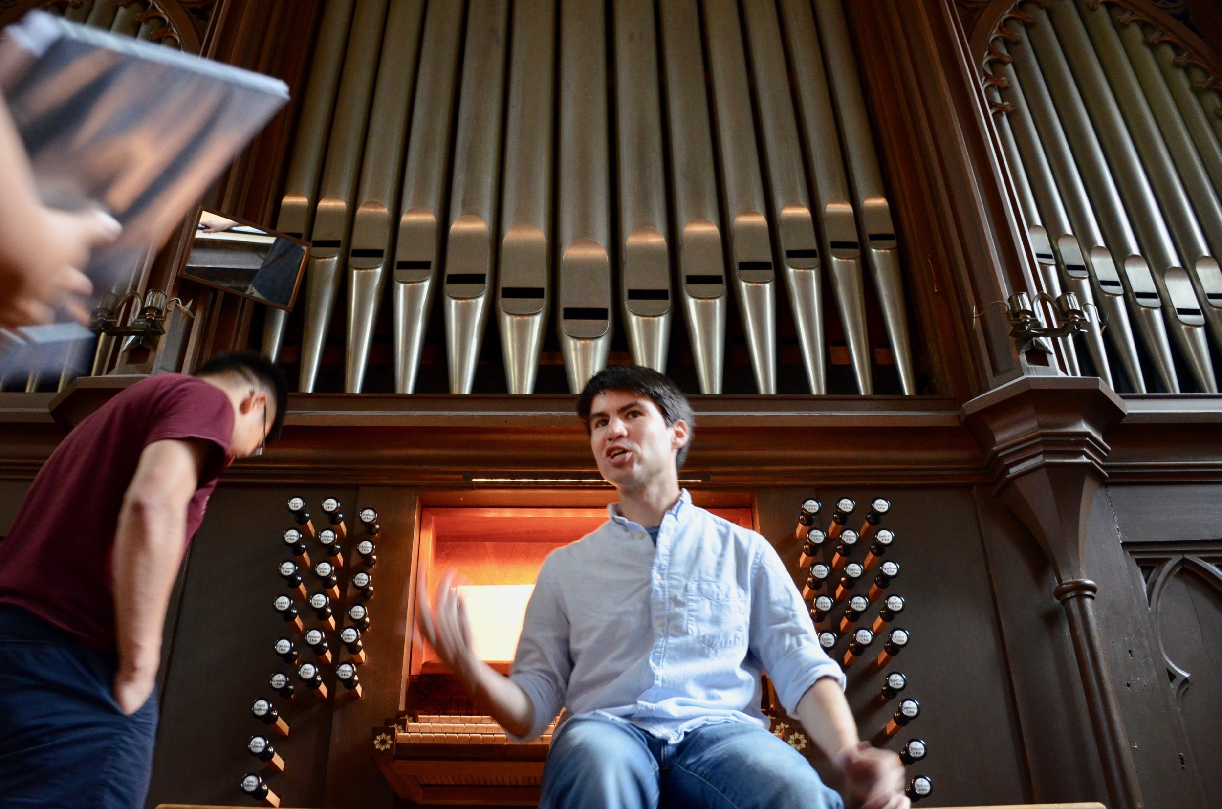  Brandon Santini at the 1861 Marcussen &amp; Søn organ in Haga Church, Göteborg, Sweden. 