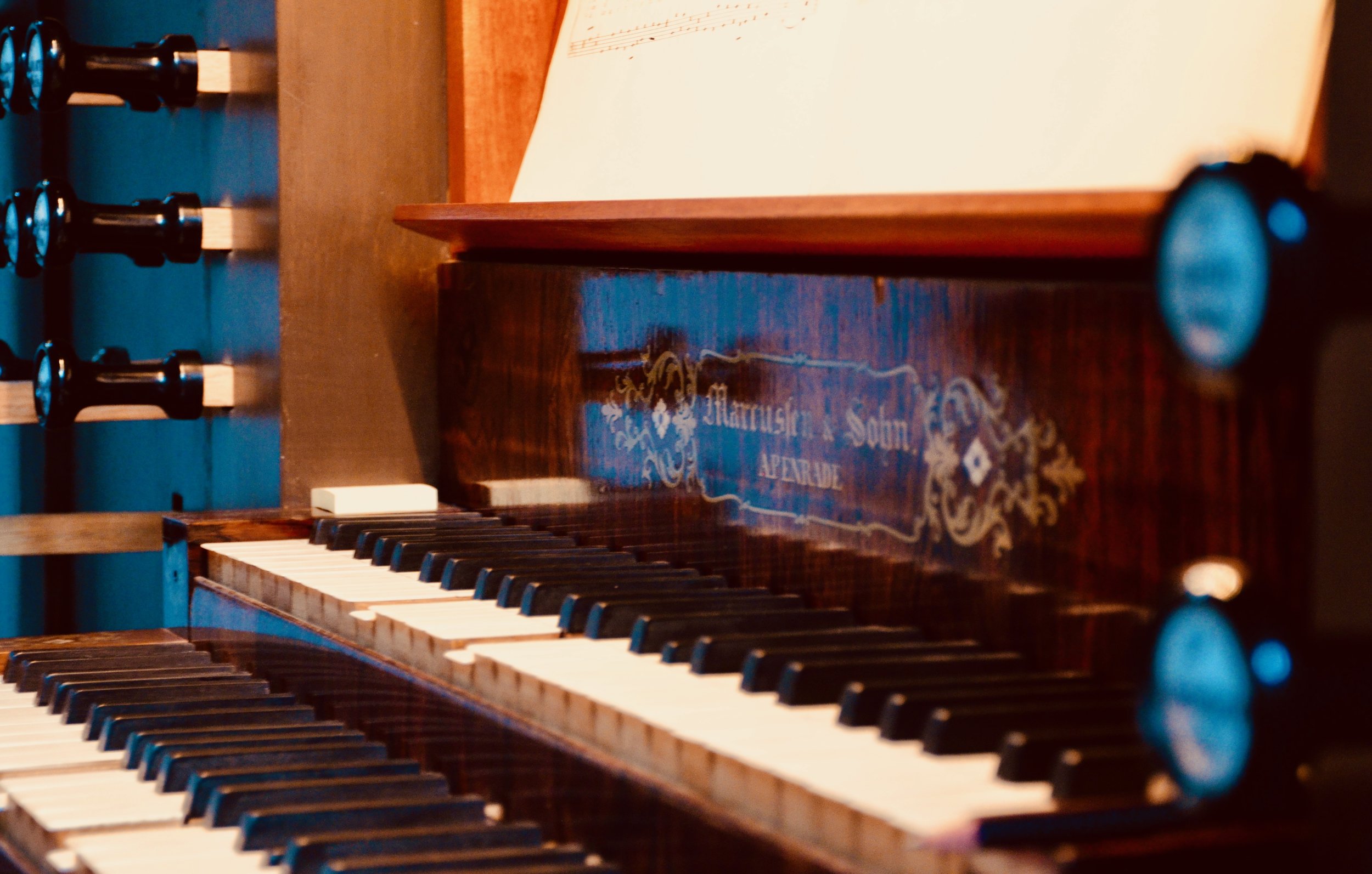  Console detail, 1861 Marcussen &amp; Søn organ in Haga Church, Göteborg, Sweden. 