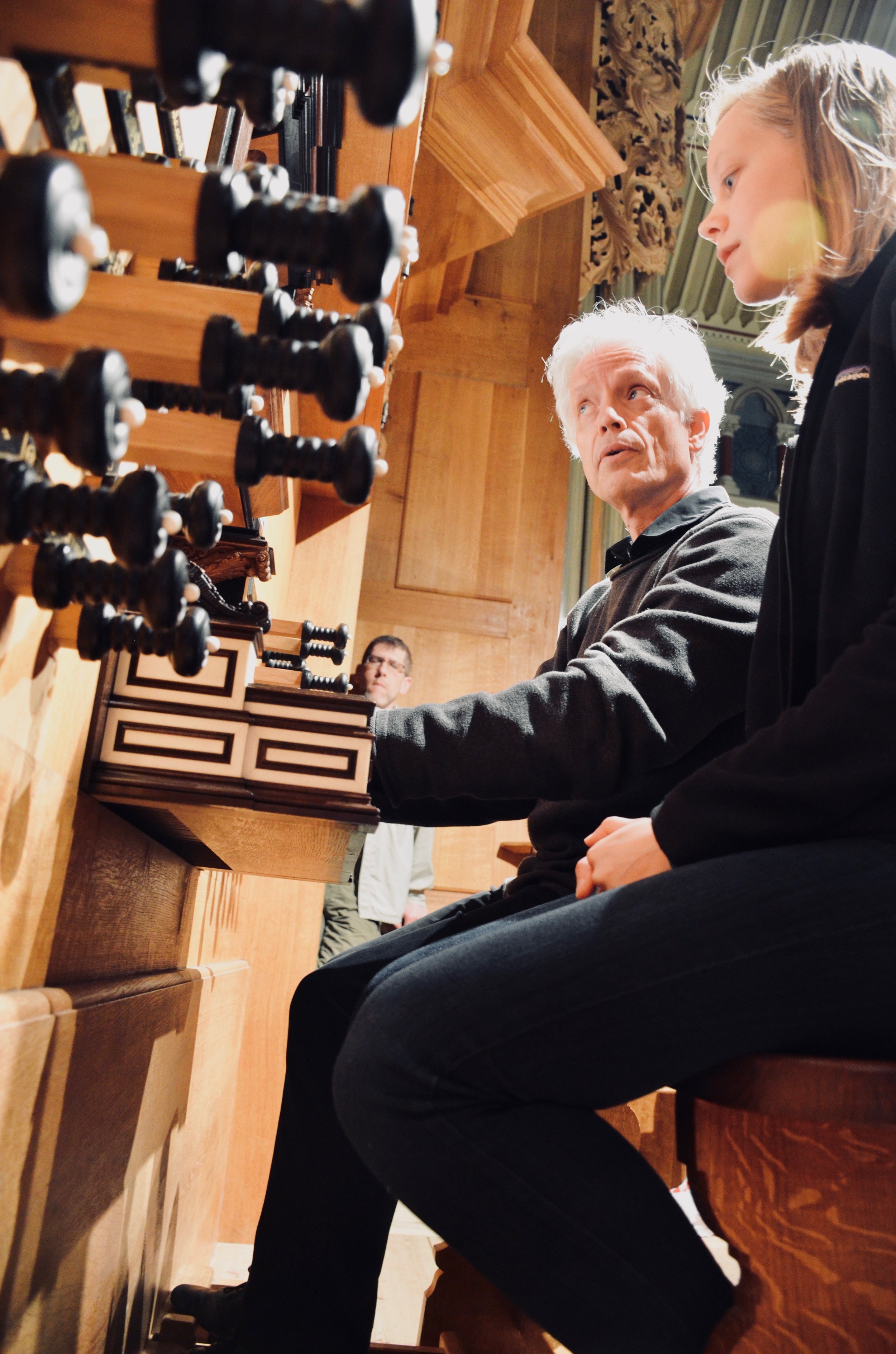  Hans Davidsson coaches Laura Gullett on the 2000 GoART North German Baroque Research Organ in Örgryte New Church, Göteborg, Sweden. 