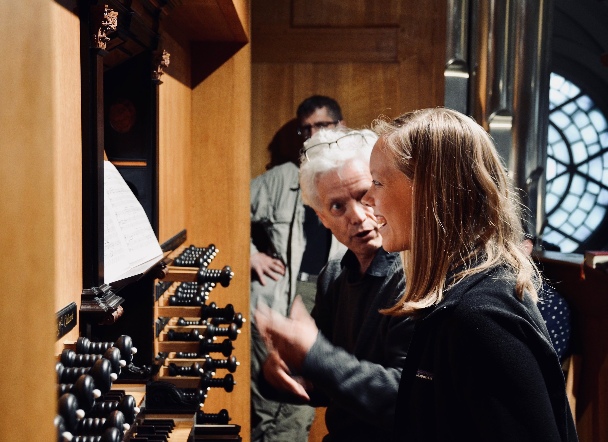  Hans Davidsson coaches Laura Gullett on the 2000 GoART North German Baroque Research Organ in Örgryte New Church, Göteborg, Sweden. 