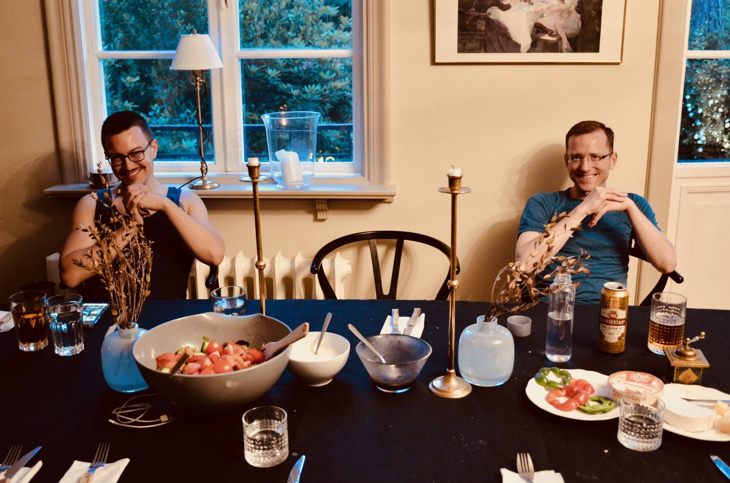 Corey De Tar and Christian Lane await dinner.