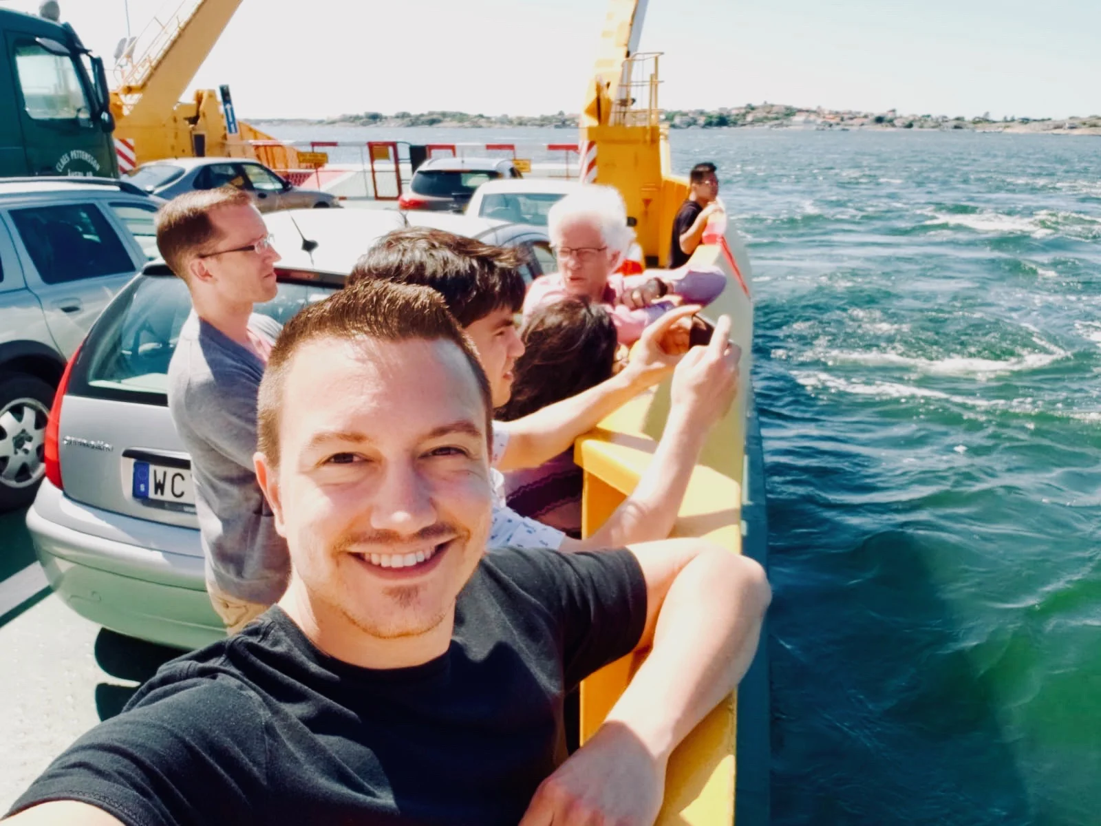 Corey De Tar and members of Boston Organ Studio on the ferry to Björkö.