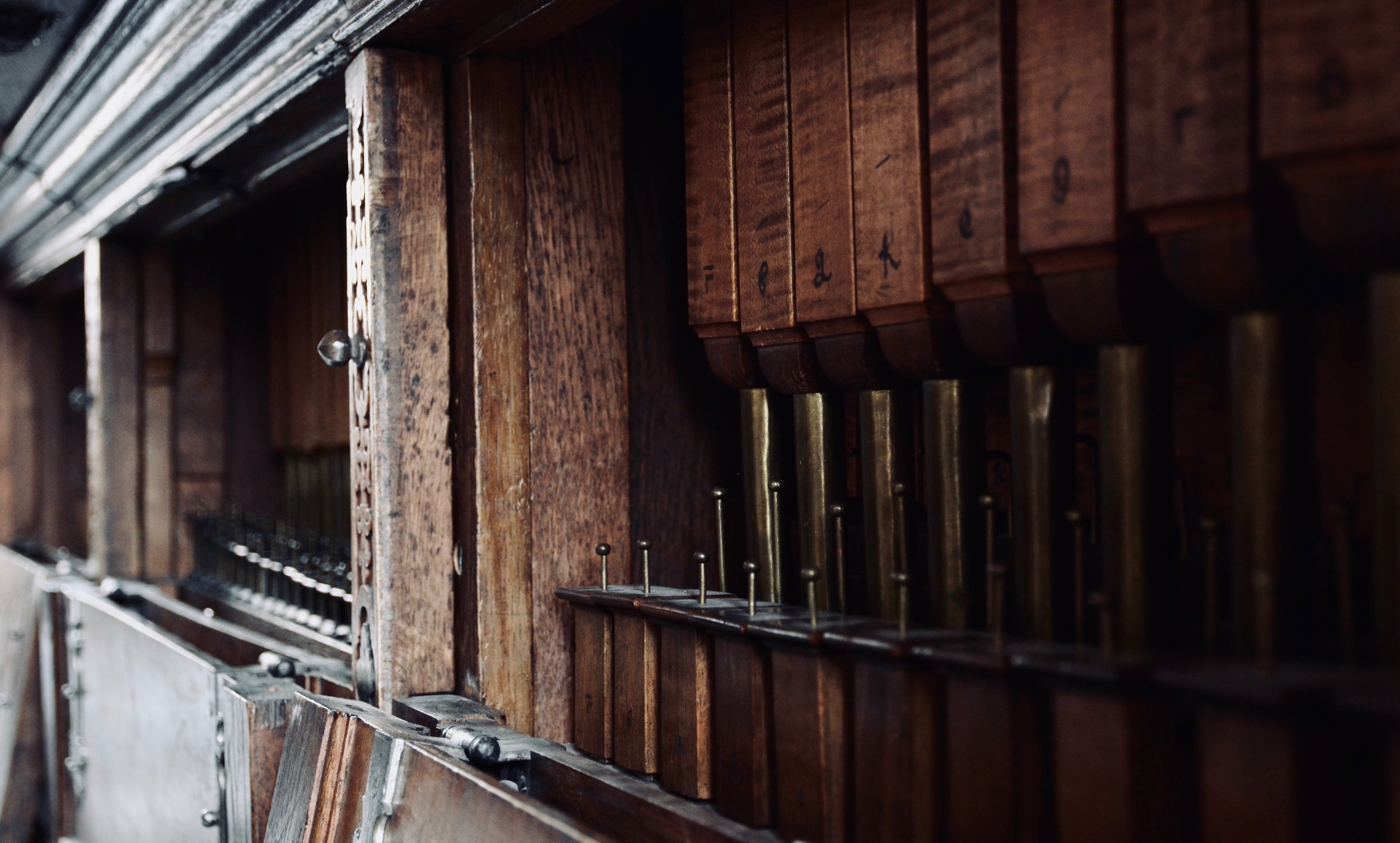 Pipework detail, 1610 Compenius organ, Frederiksborg Castle, Hillerød, Denmark.