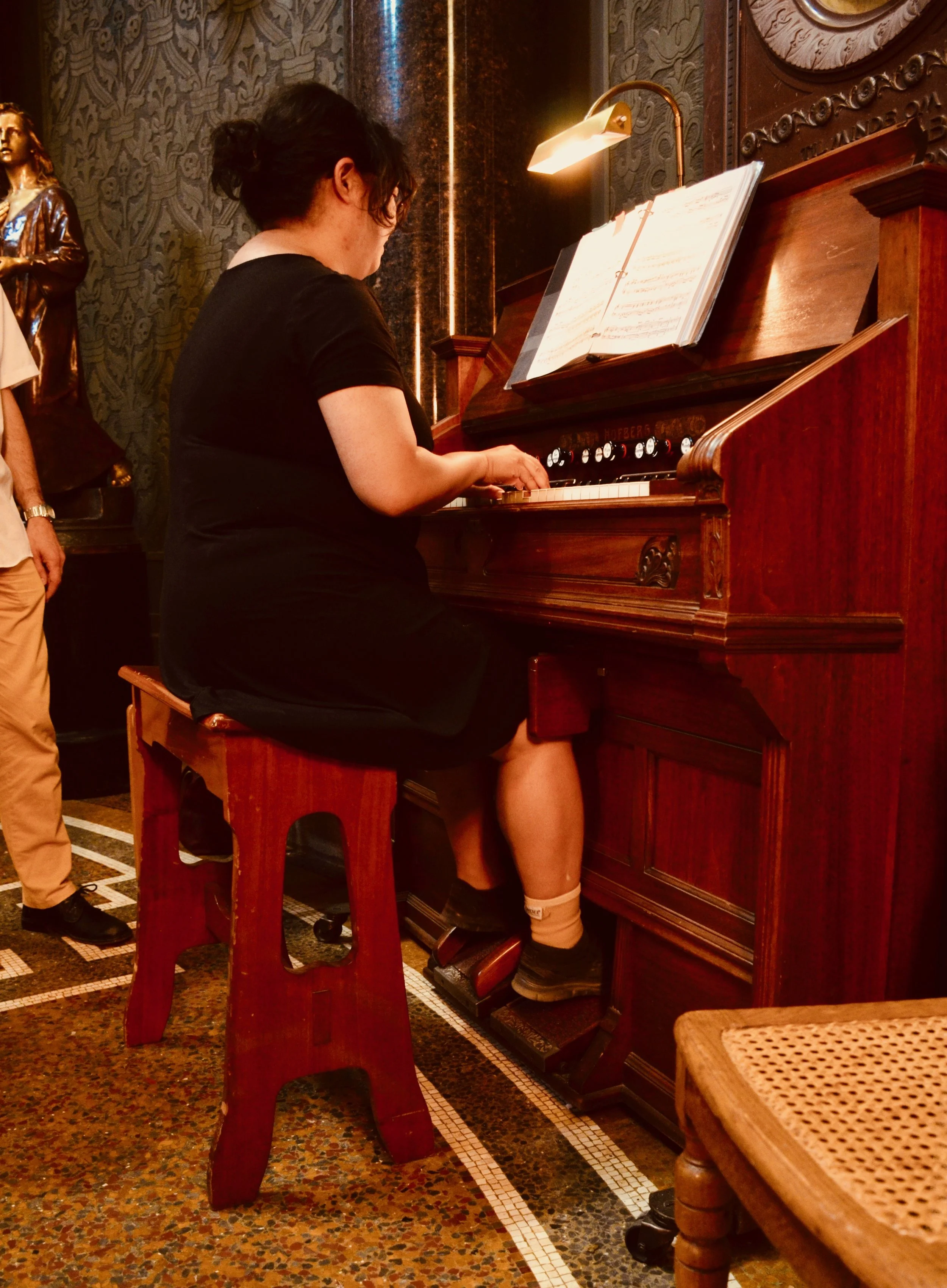 Jennifer Hsiao tries out one of the many harmoniums in Jesuskirke, Copenhagen.