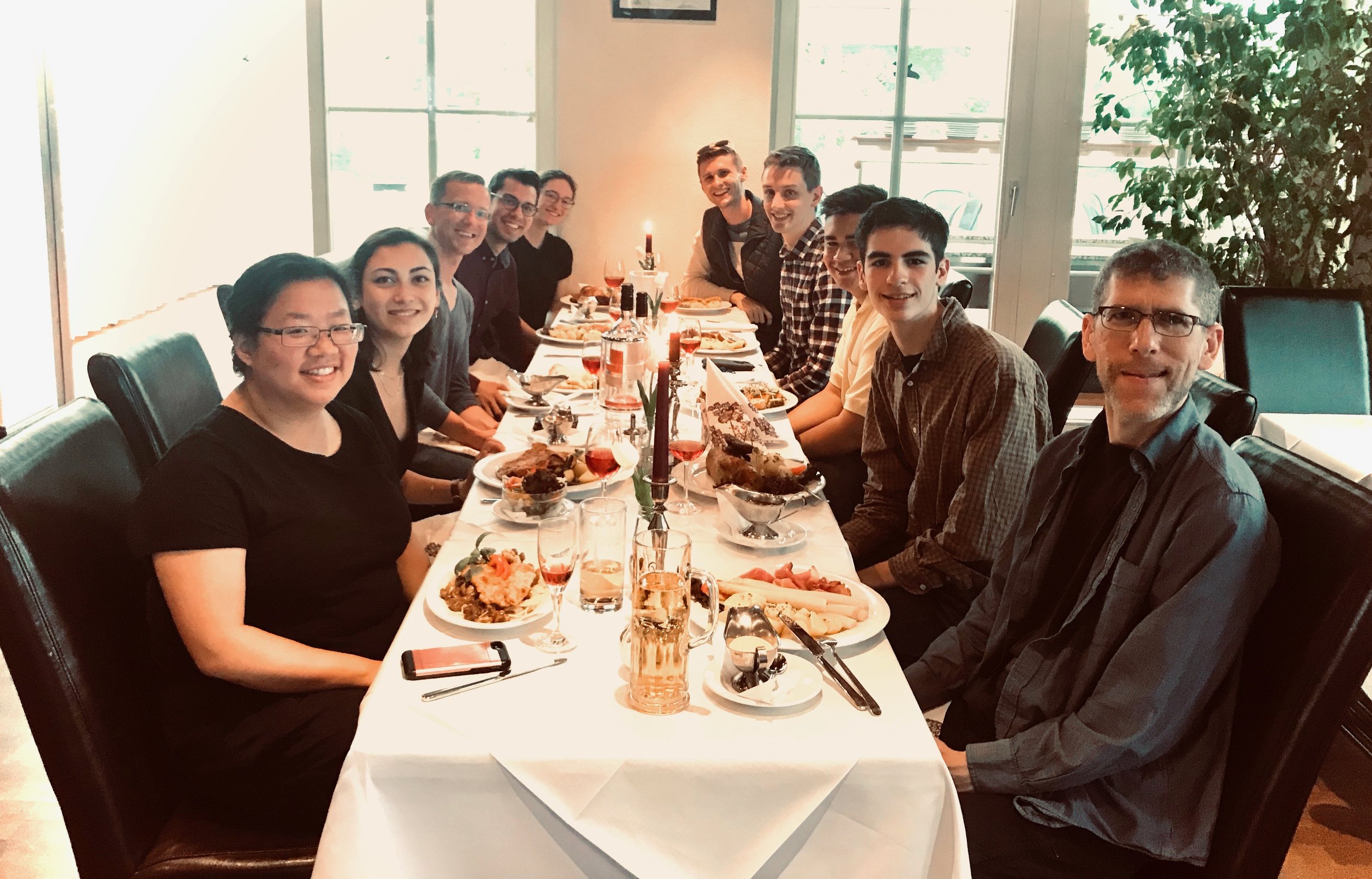 The group is well-fed on asparagus at a local restaurant.