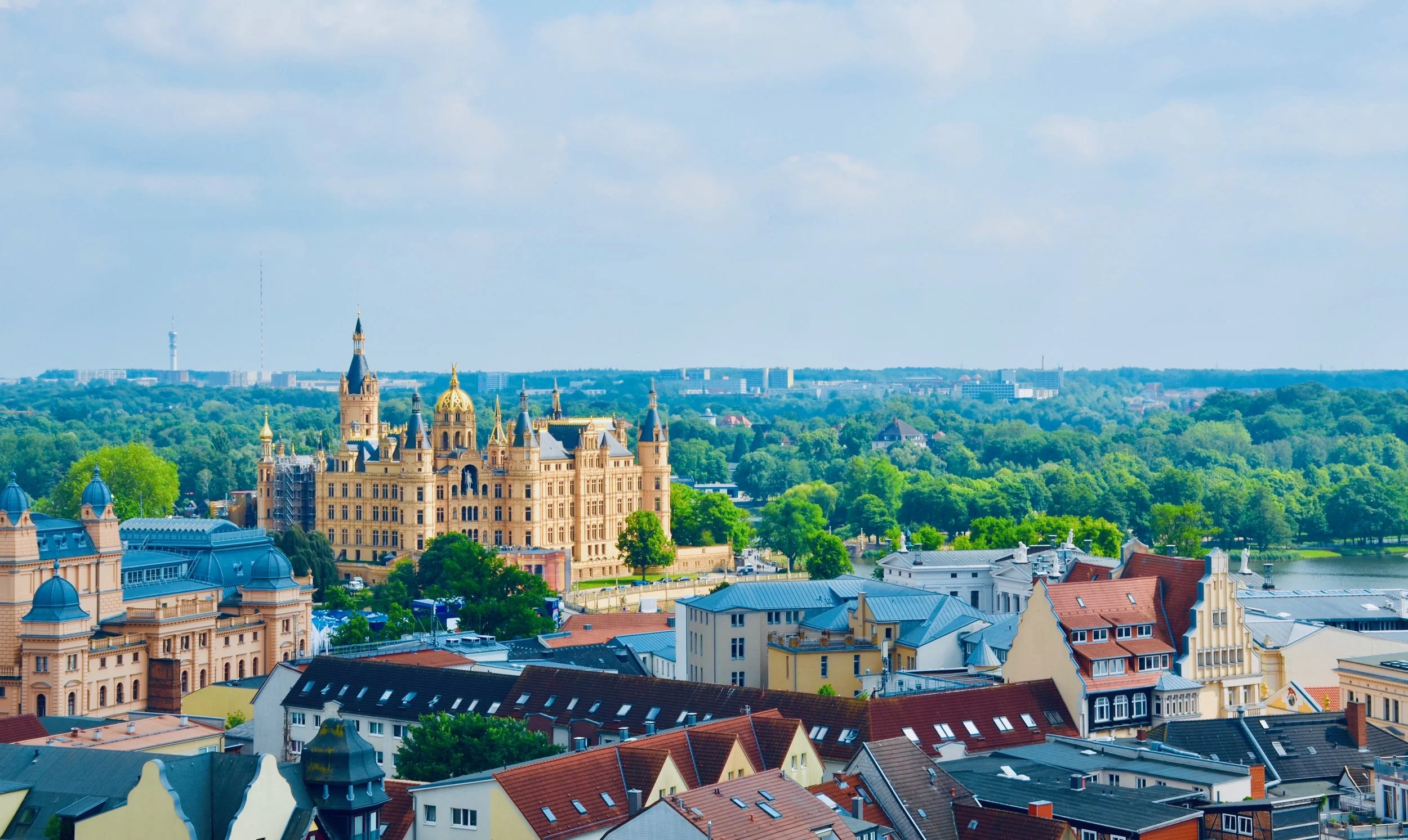 Schwerin Castle, as viewed from the tower of Schwerin Dom.