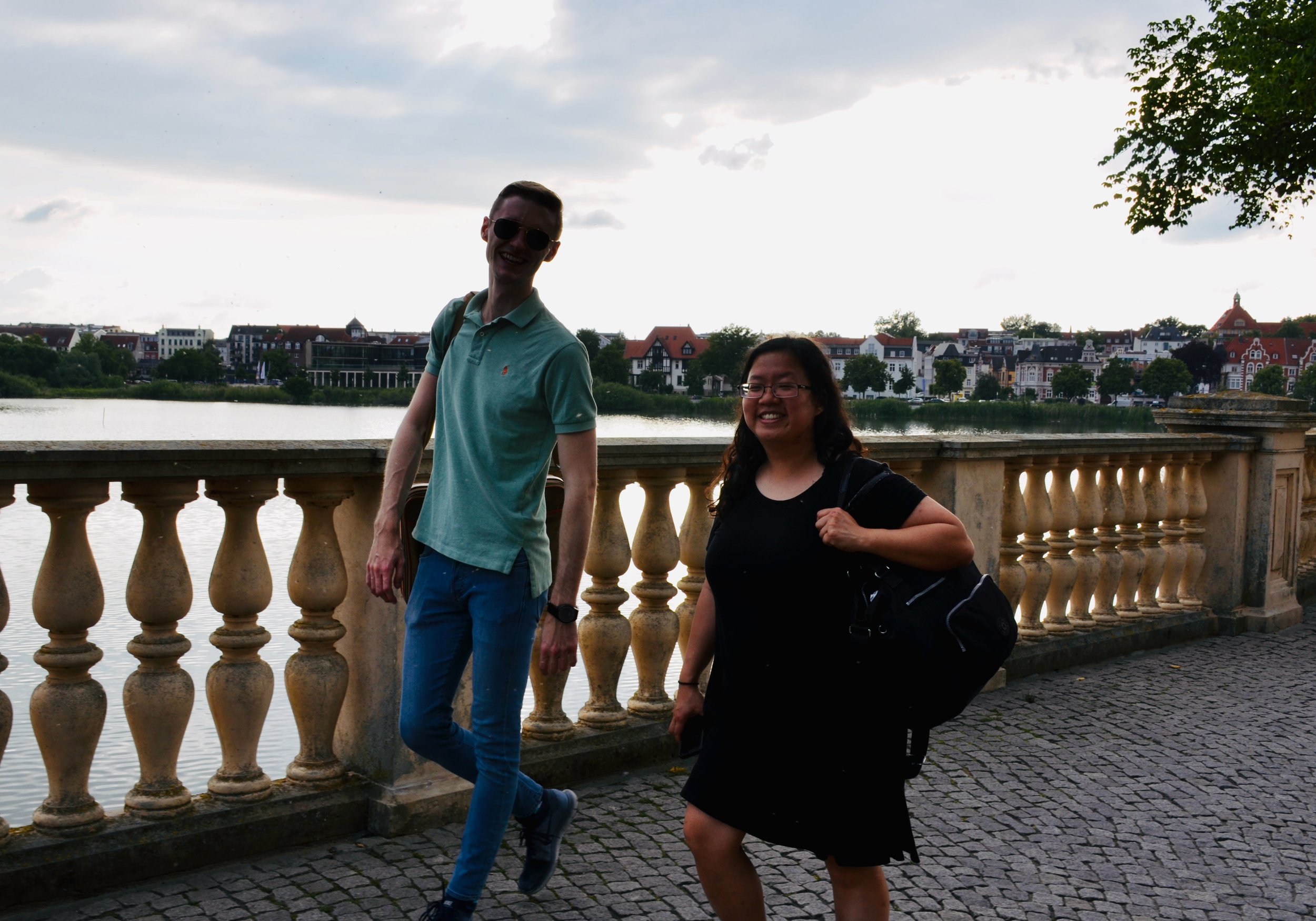 Evan Currie and Jennifer Hsiao enjoy a walk at Schwerin Castle.