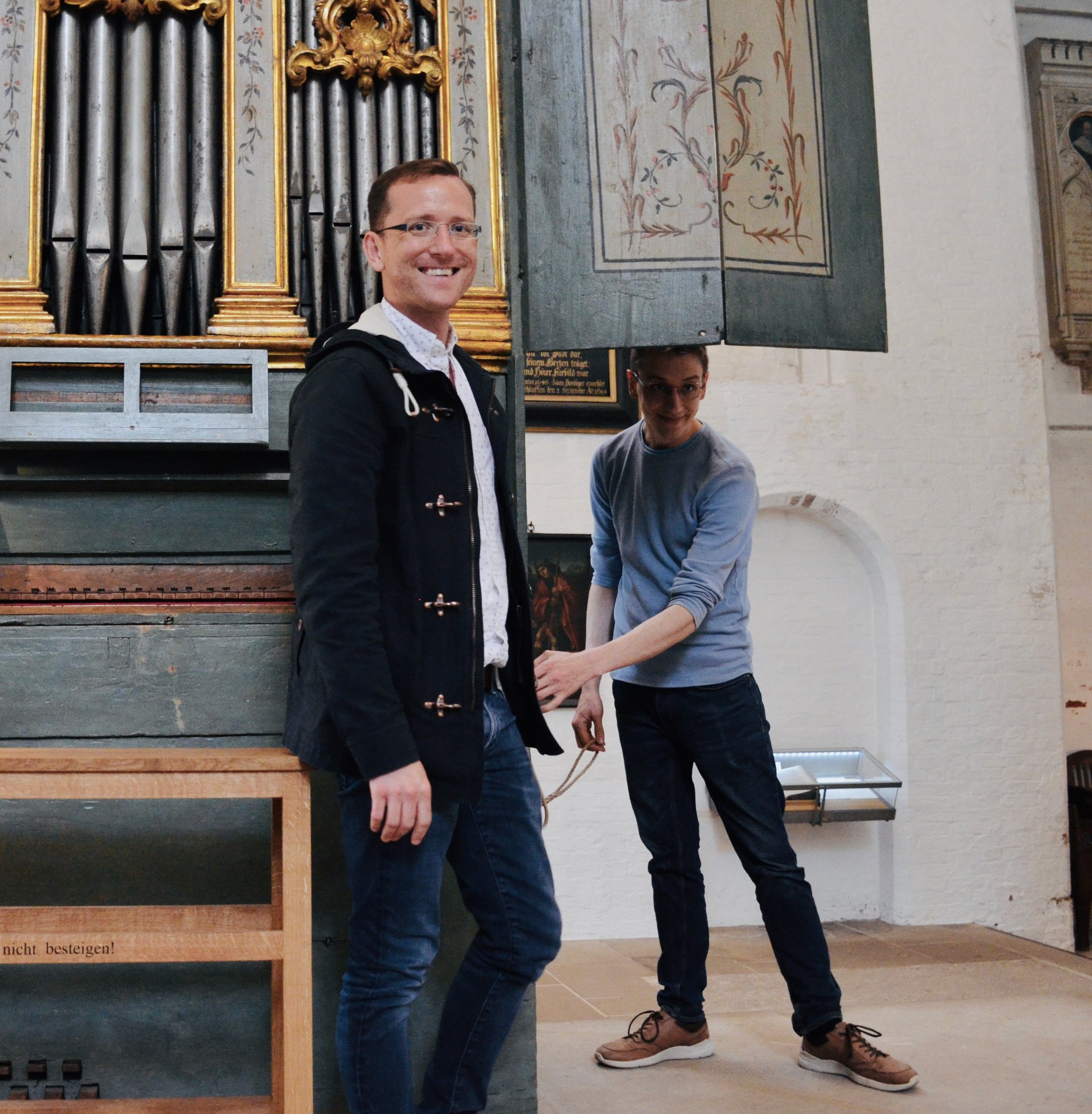 Christian Lane and Alex Ross at the 1777 Italian Baroque organ in Lübeck Dom.