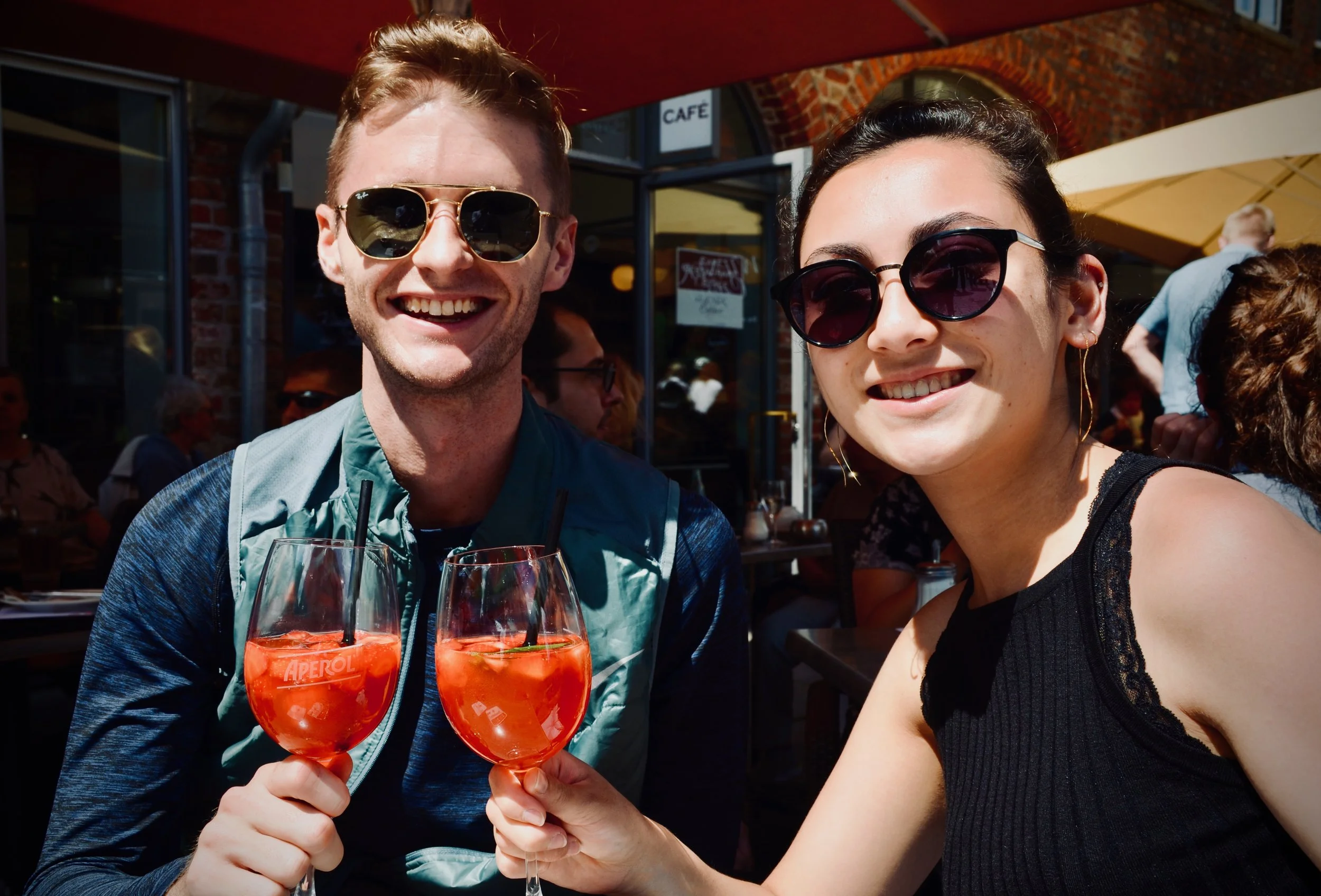 Evan Currie and Meg Cutting enjoy lunch in Lübeck.