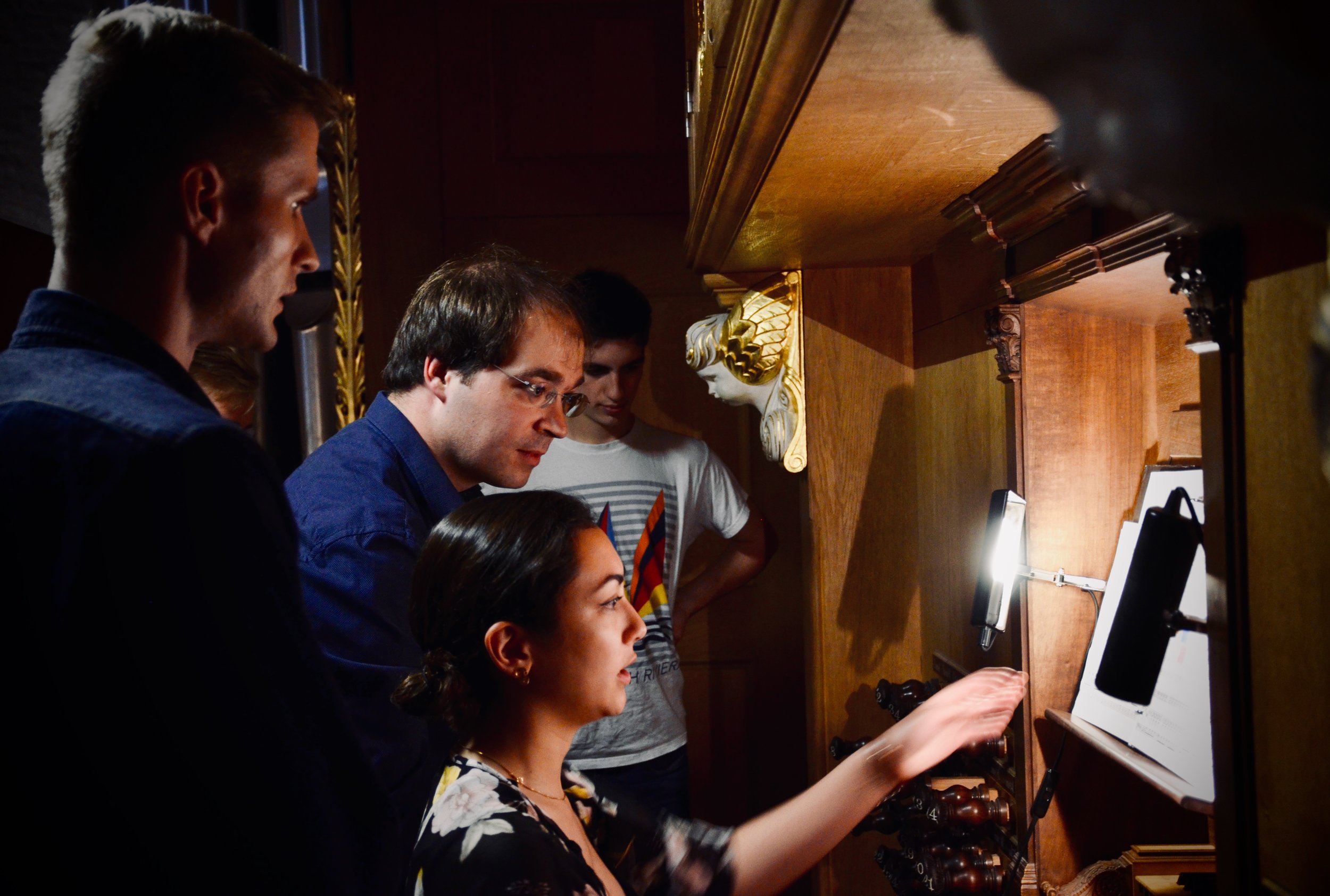  Meg Cutting plays the 1693 Schnitger organ, St. Jacobi, Hamburg, while Prof. Matthias Neumann listens.  