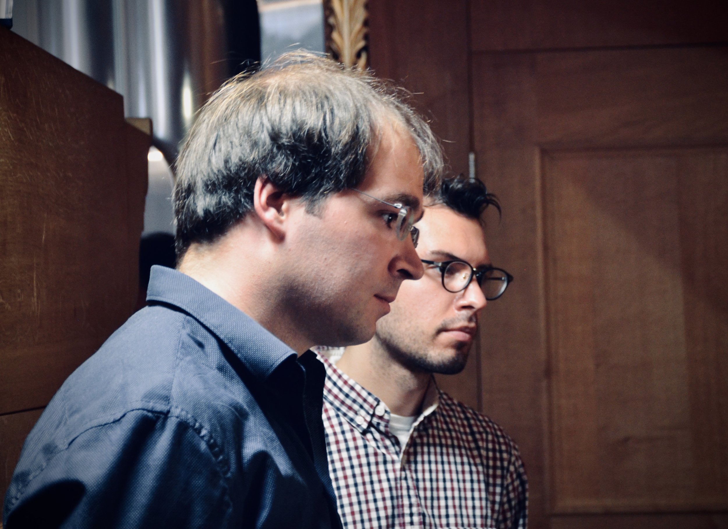Prof. Matthias Neumann and Nick Capozzoli at the 1693 Schnitger organ, St. Jacobi, Hamburg.