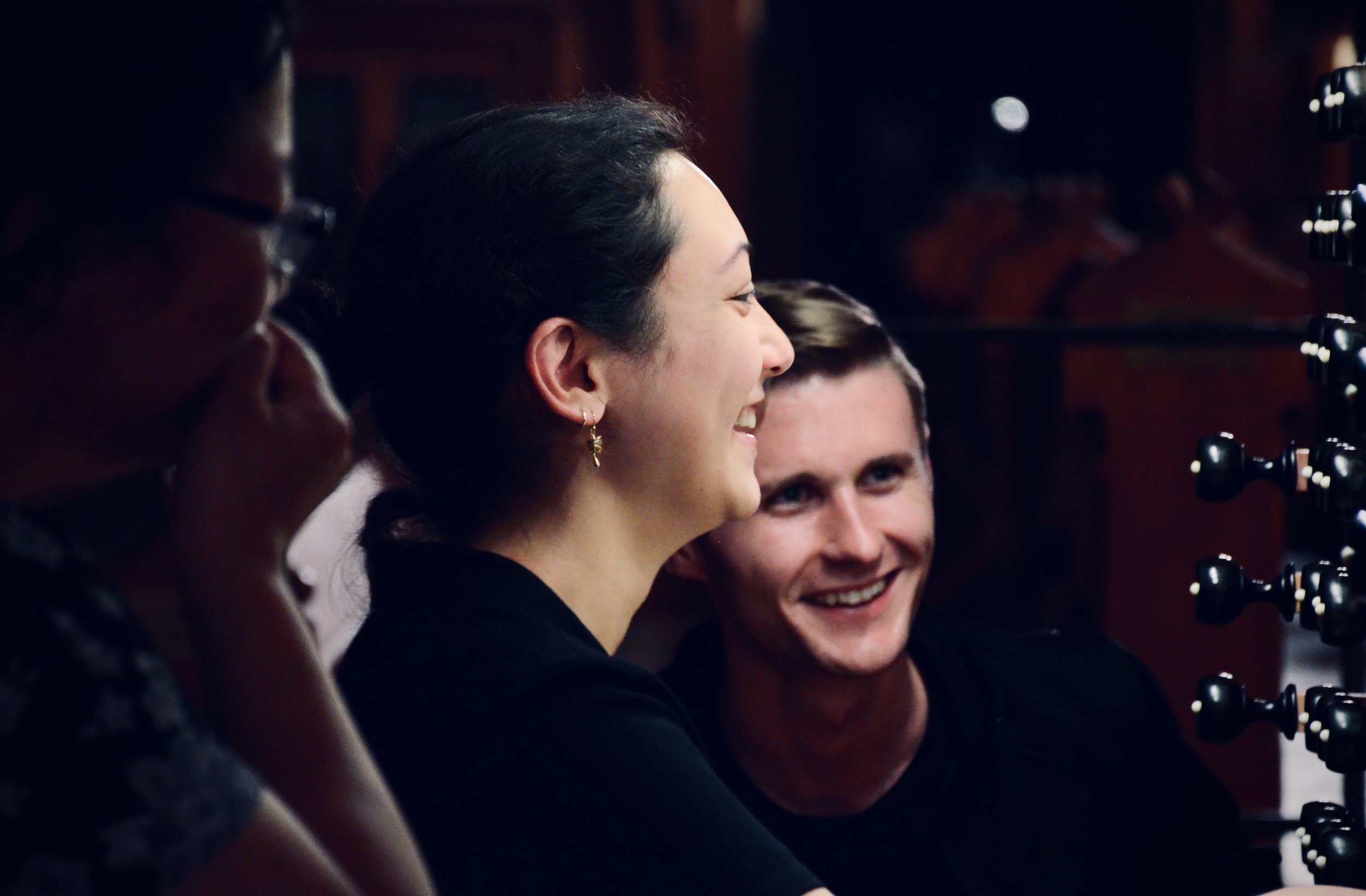 Meg Cutting plays the 2000 Woehl “Bach Organ,” Thomaskirche, Leipzig, as Evan Currie looks on.