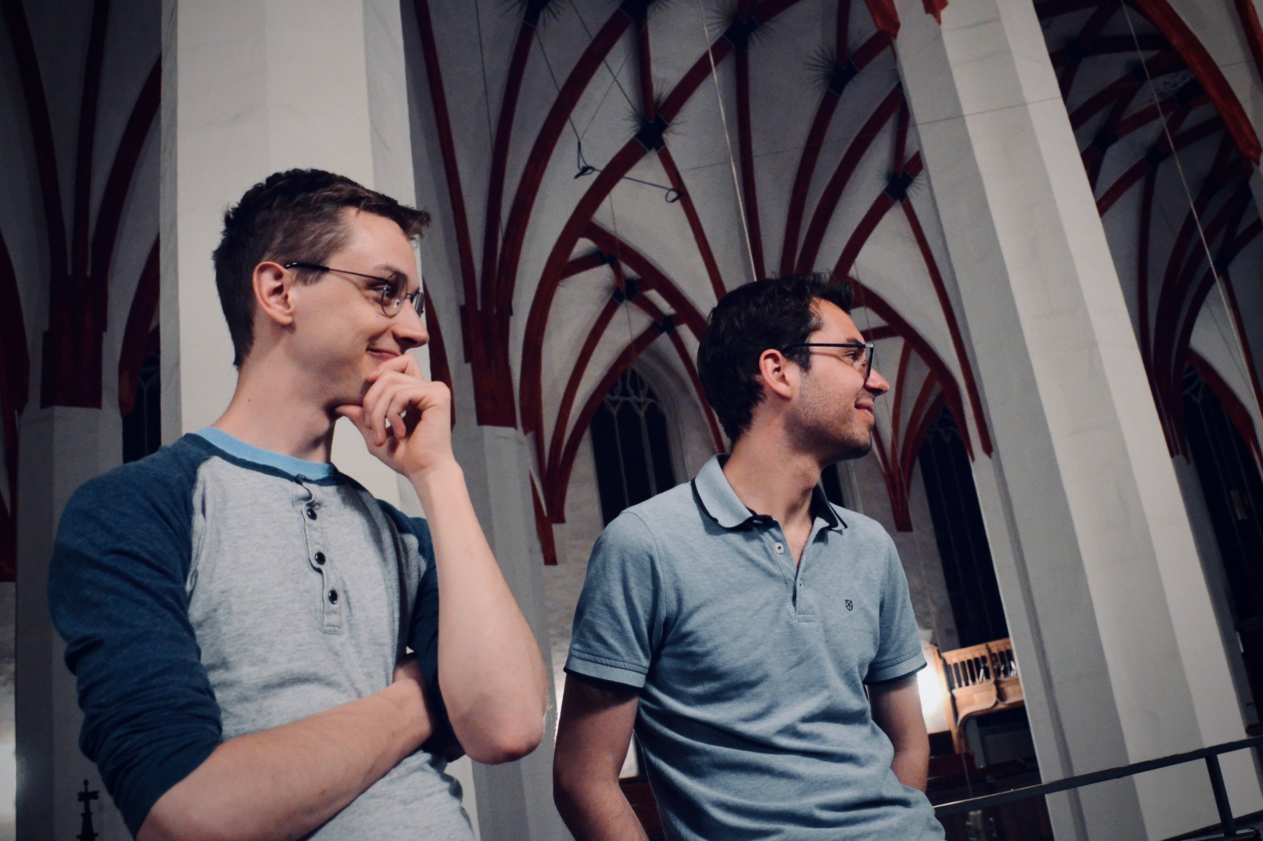 Alex Ross and Nick Capozzoli listen to the 2000 Woehl “Bach Organ,” Thomaskirche, Leipzig.