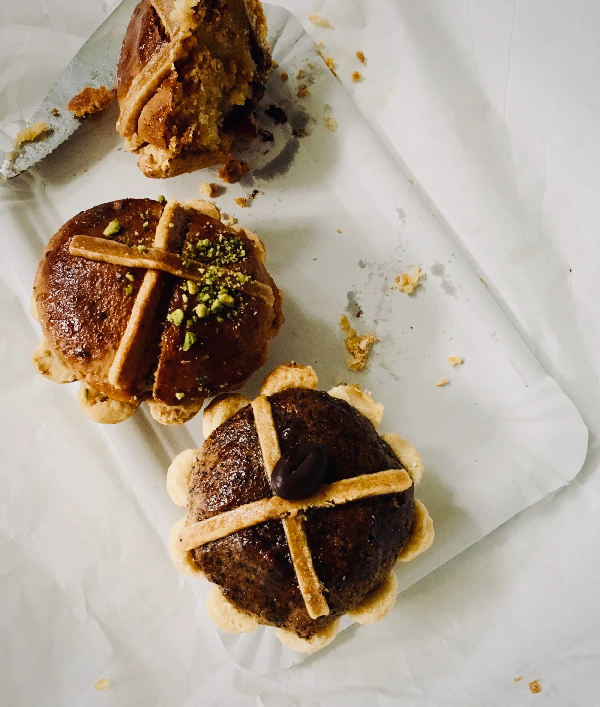 Leipziger Lerchen, traditional Leipzig tarts with marzipan and a cherry at the bottom.