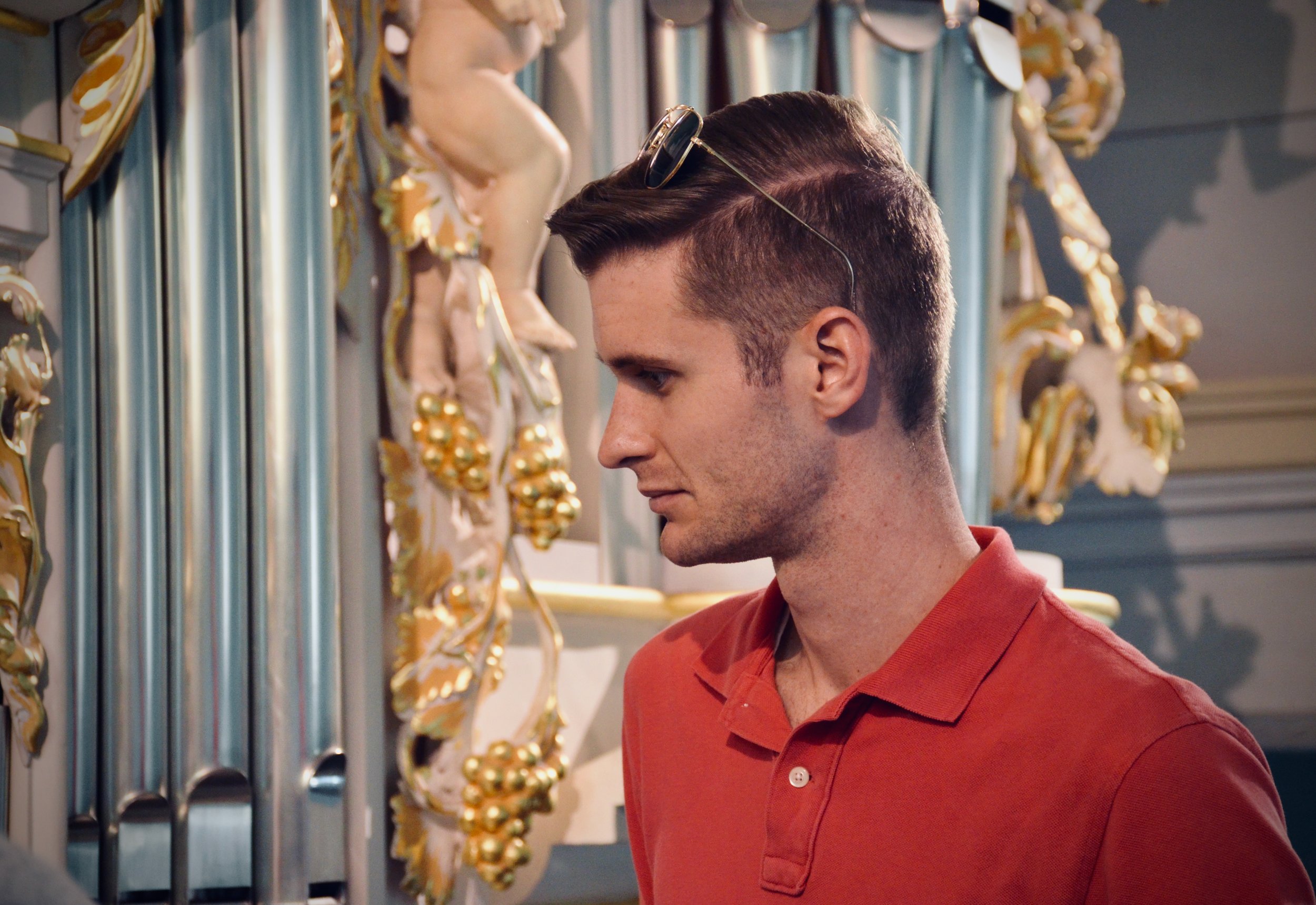 Evan Currie listens to the reconstructed Wender Organ (1703/2000) in Bachkirche, Arnstadt.