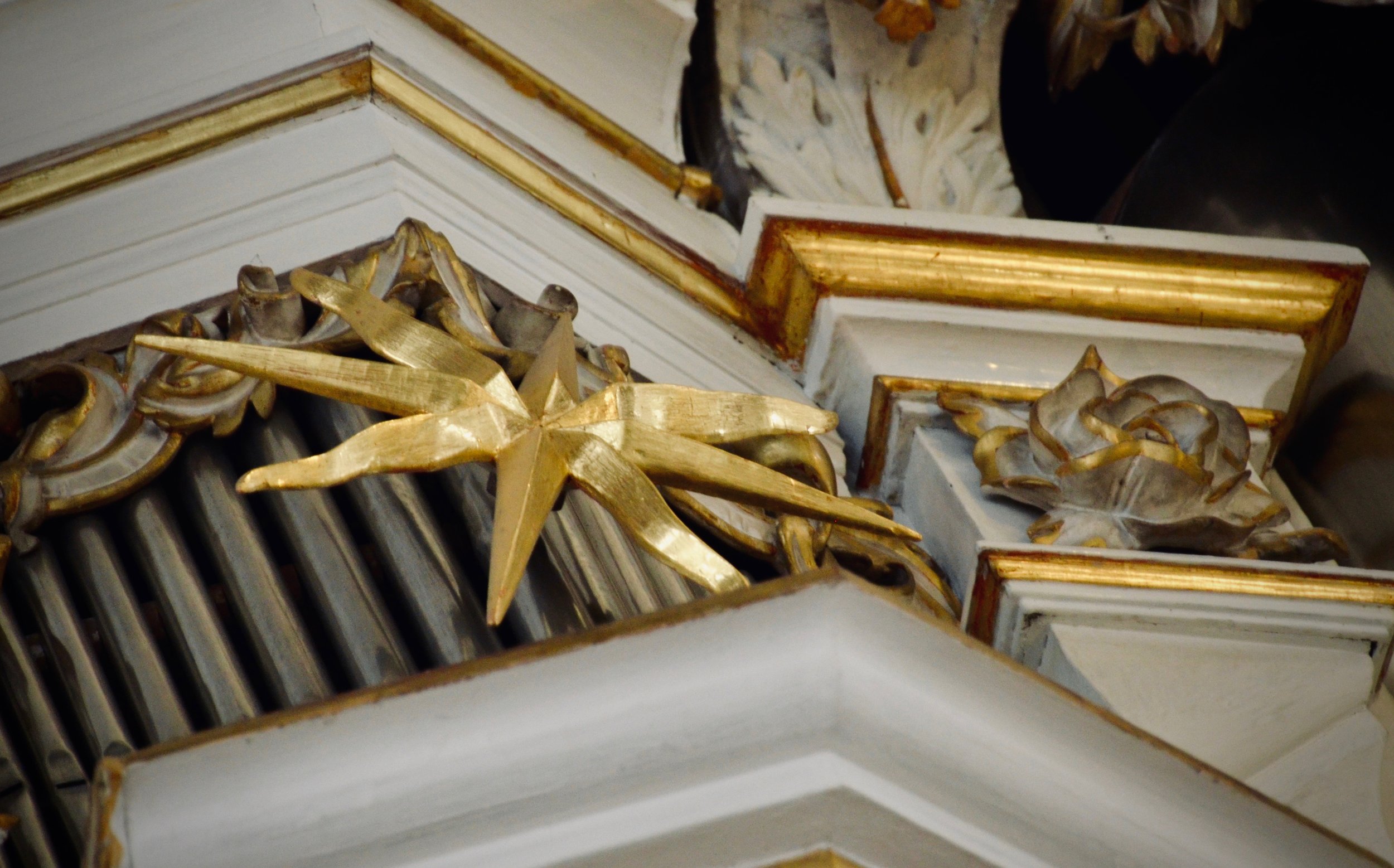 Zimbelstern detail, 1730 Trost Organ, Stadtkirche, Waltershausen.
