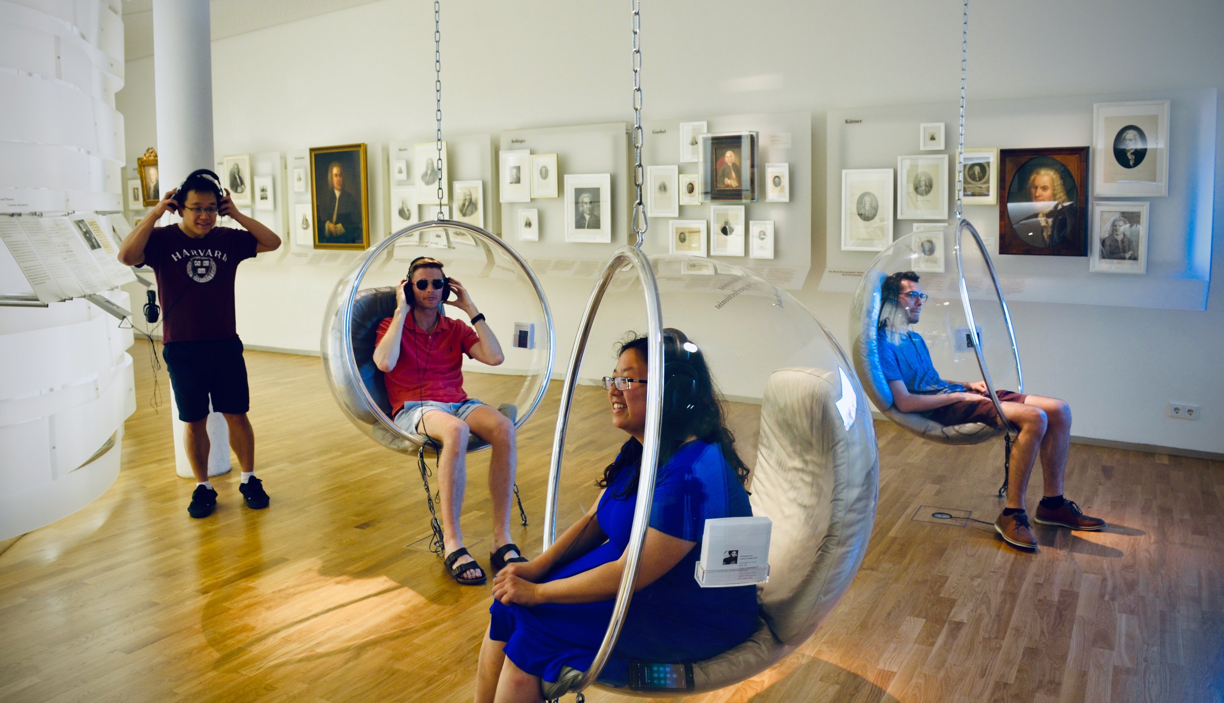 Adrian Cho, Evan Currie, Jennifer Hsiao, and Nick Capozzoli listen to music at the Bachhaus Museum, Eisenach.