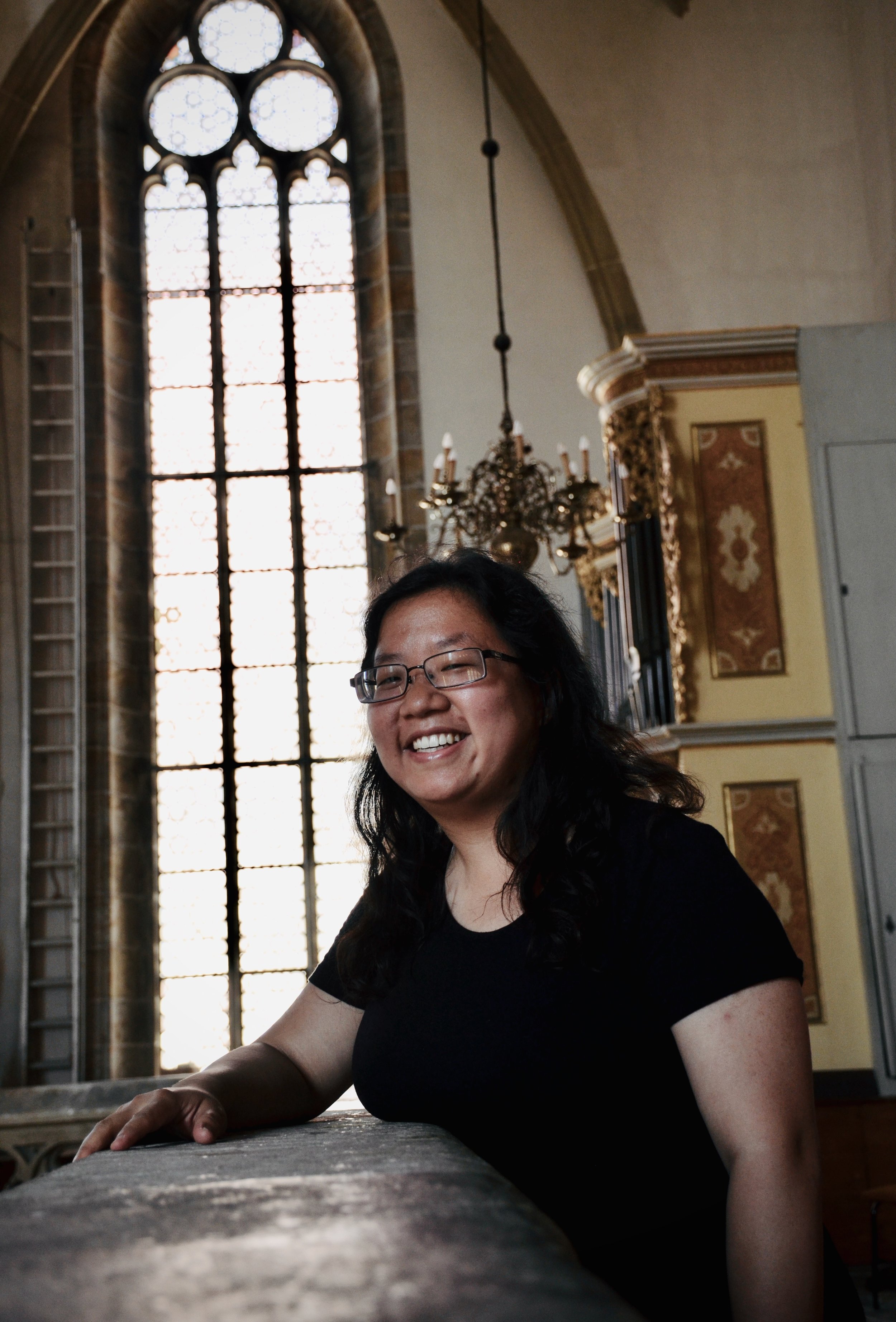 Jennifer Hsiao listens to the 1714 Gottfried Silbermann organ in Freiberg Dom.