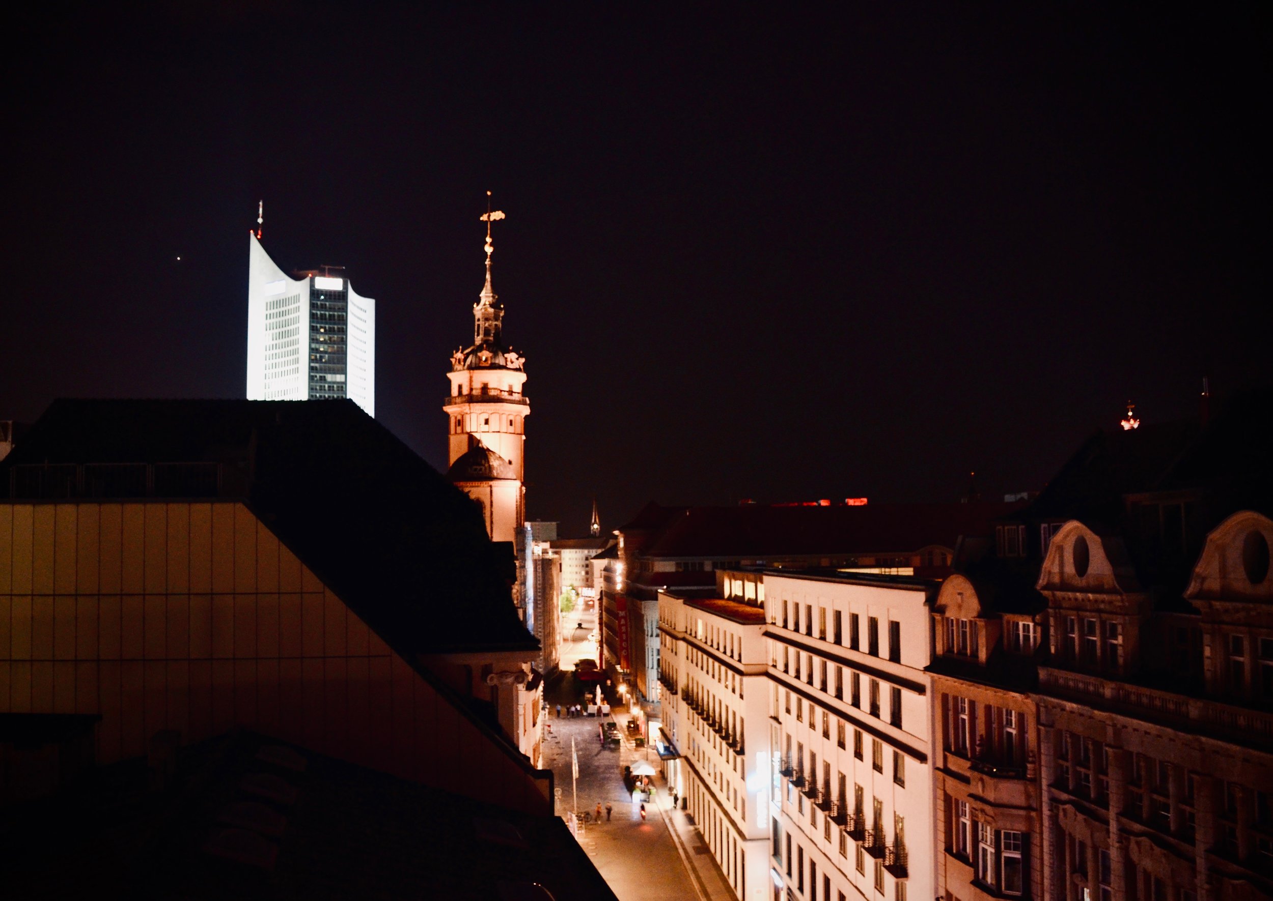 The tower of Nikolaikirche, Leipzig.
