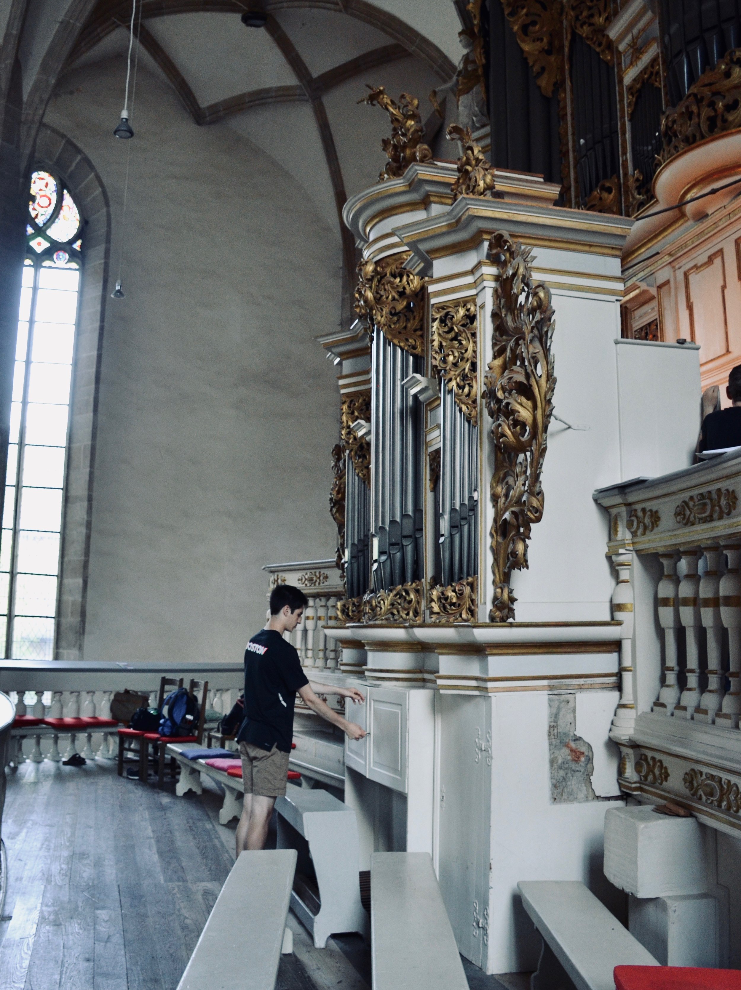  Alex Marin opens the cabinet to the Postiv organ console, 1855 Ladegast Organ, Merseburg Dom. 