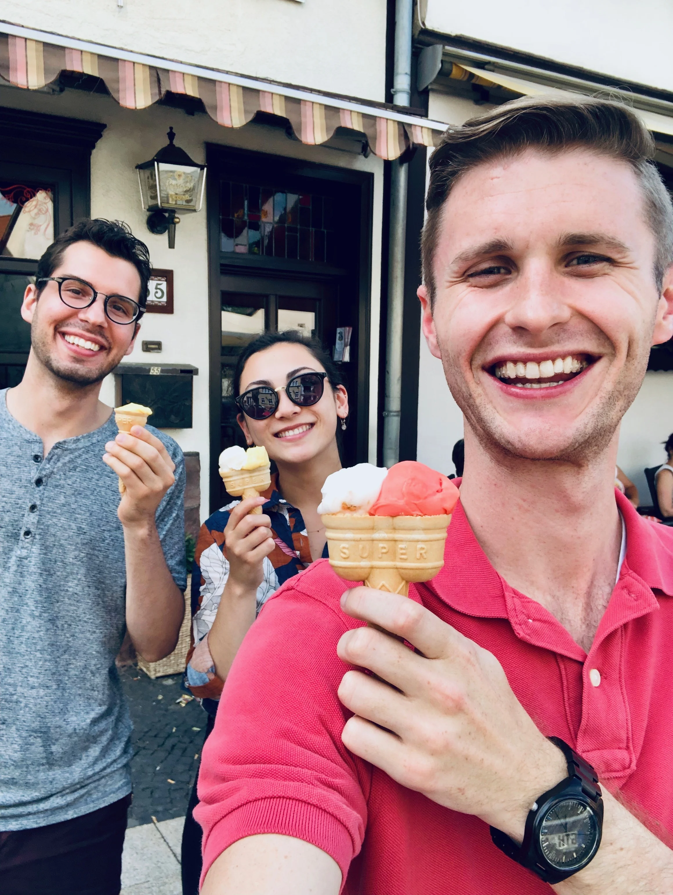 Enjoying some ice cream between visits.