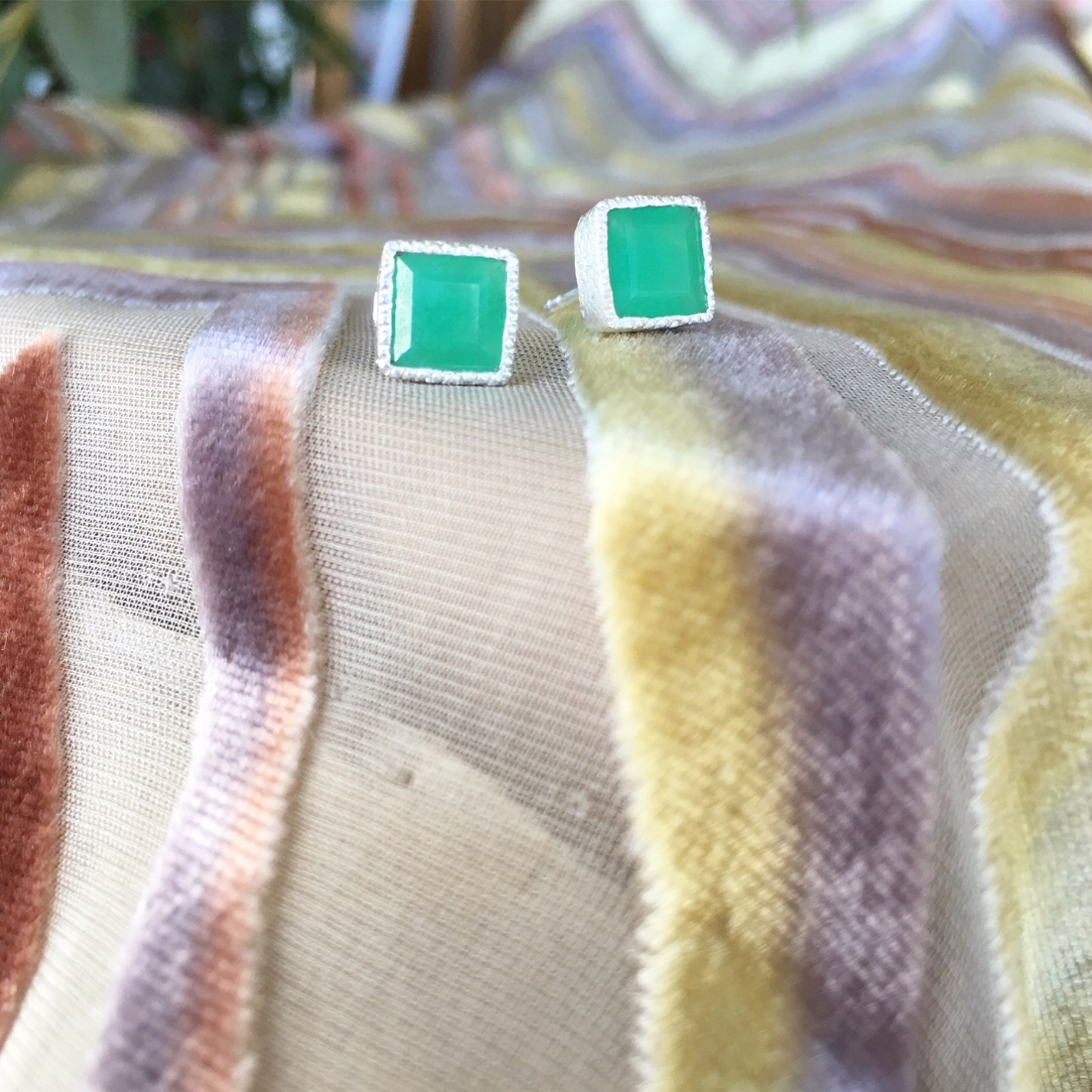 Chrysoprase Square Earrings