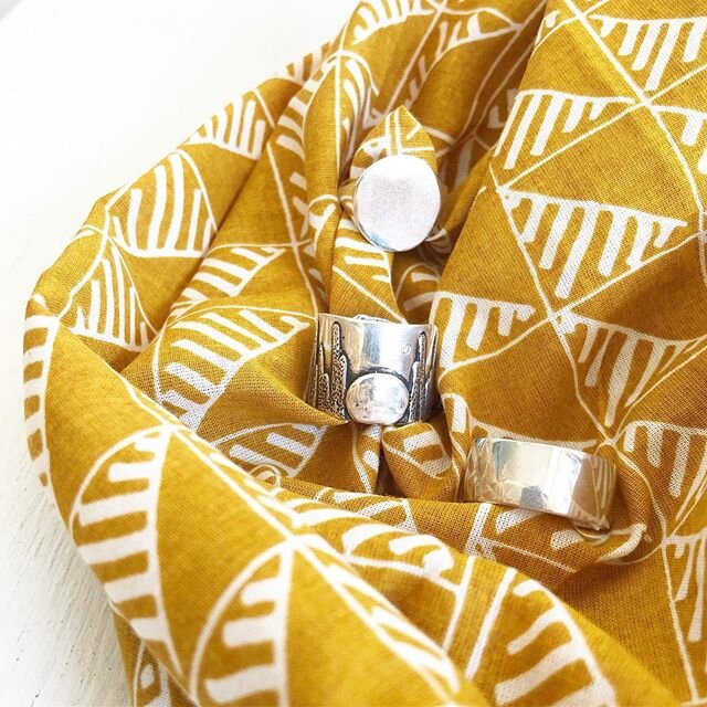 Sterling silver rings in the shop from Oakland maker @erincuffjewelry that are just right for summer 🌞 // open today from 10-6!