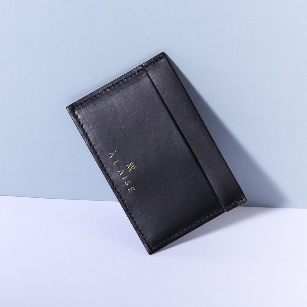 Black Veg Tan Leather Card Holder Wallet