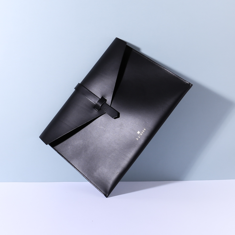 Black Veg Tan Leather Clutch iPad Case