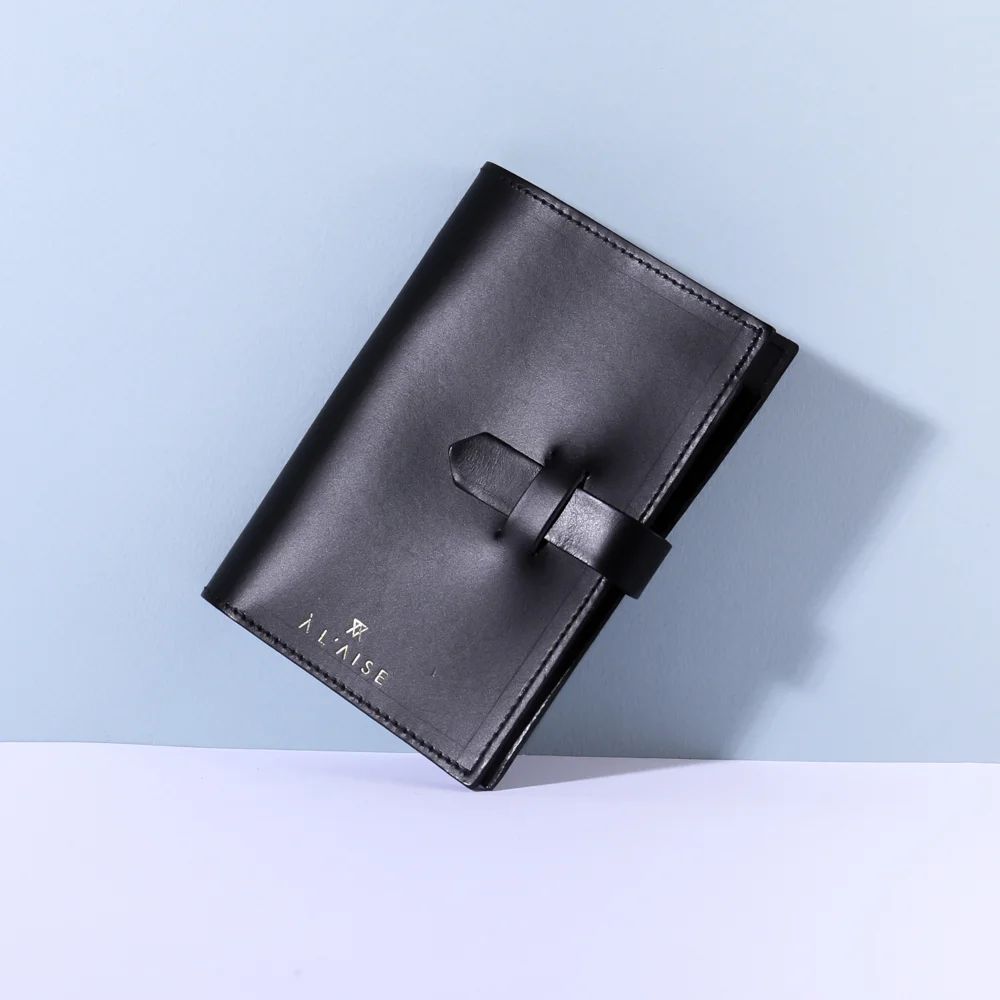 Black Veg Tan Leather Passport Cover Case