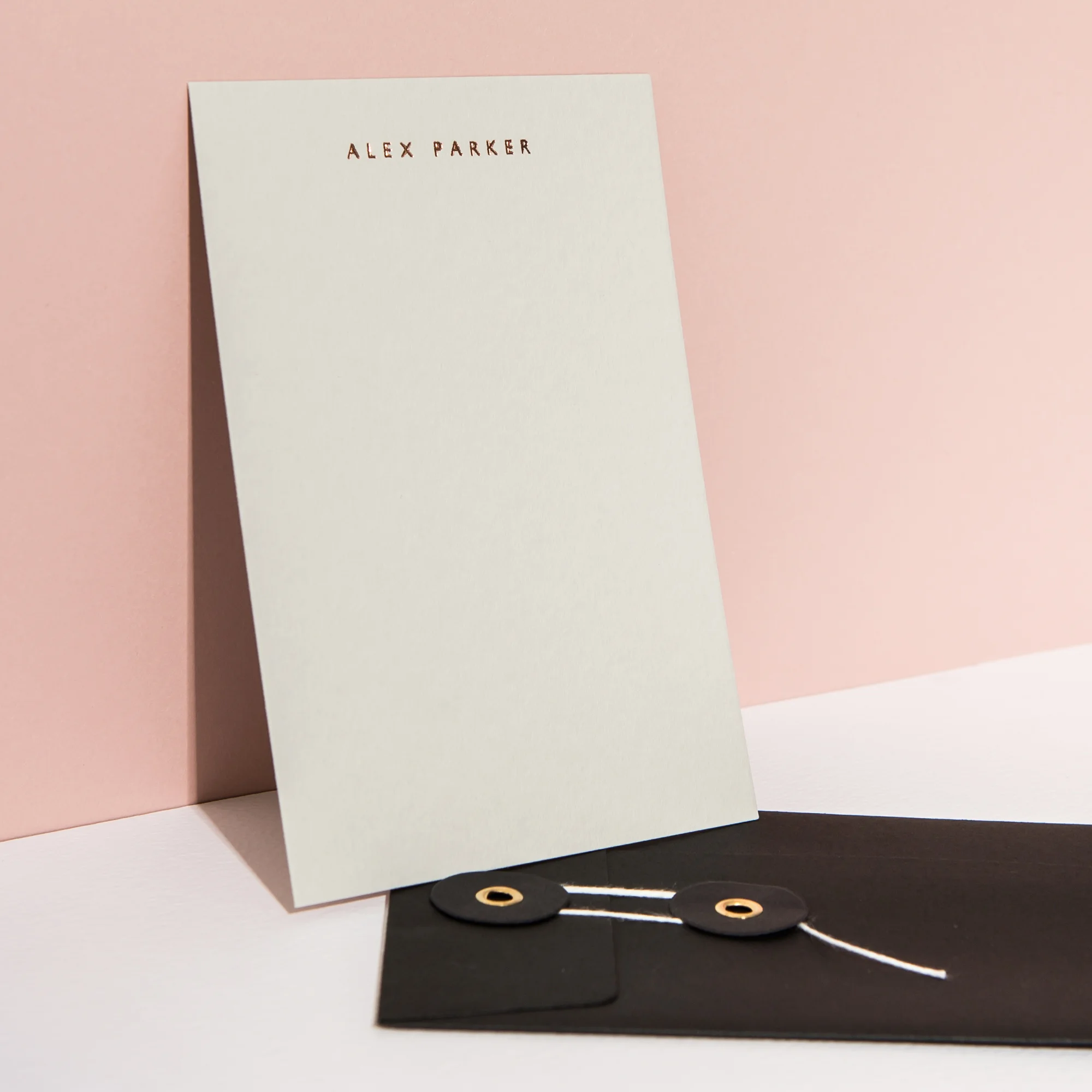 Pale Grey Personalised Notecards String and Washer Envelope