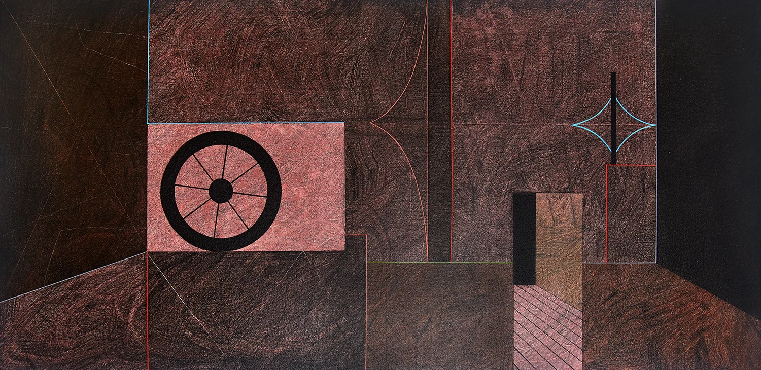 en route to here #2, 2018, acrylic on canvas, 17.5 x 35.5 inches