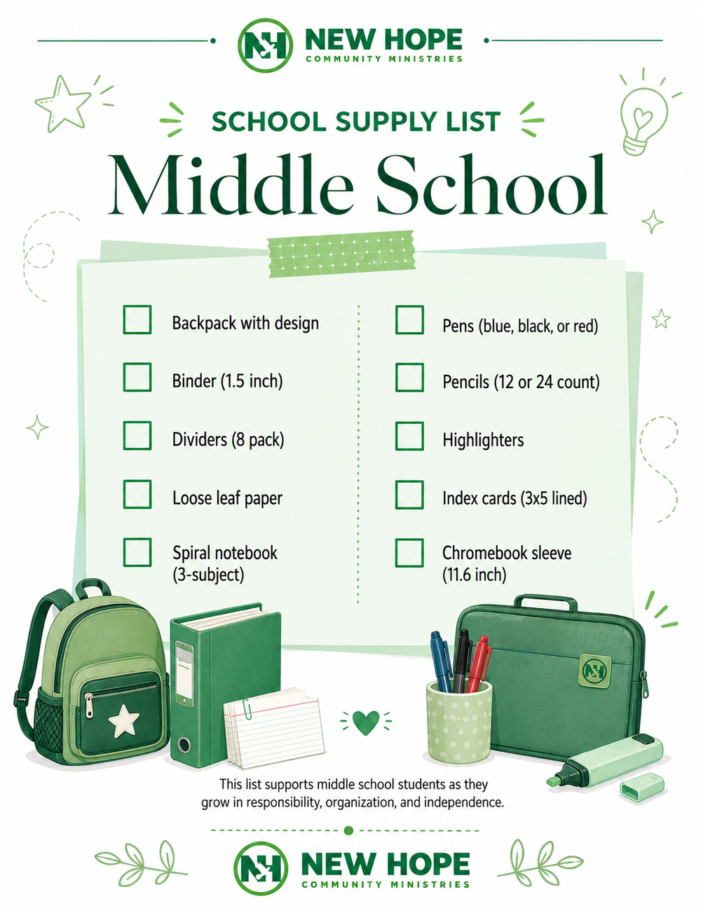 Middle School Supply List