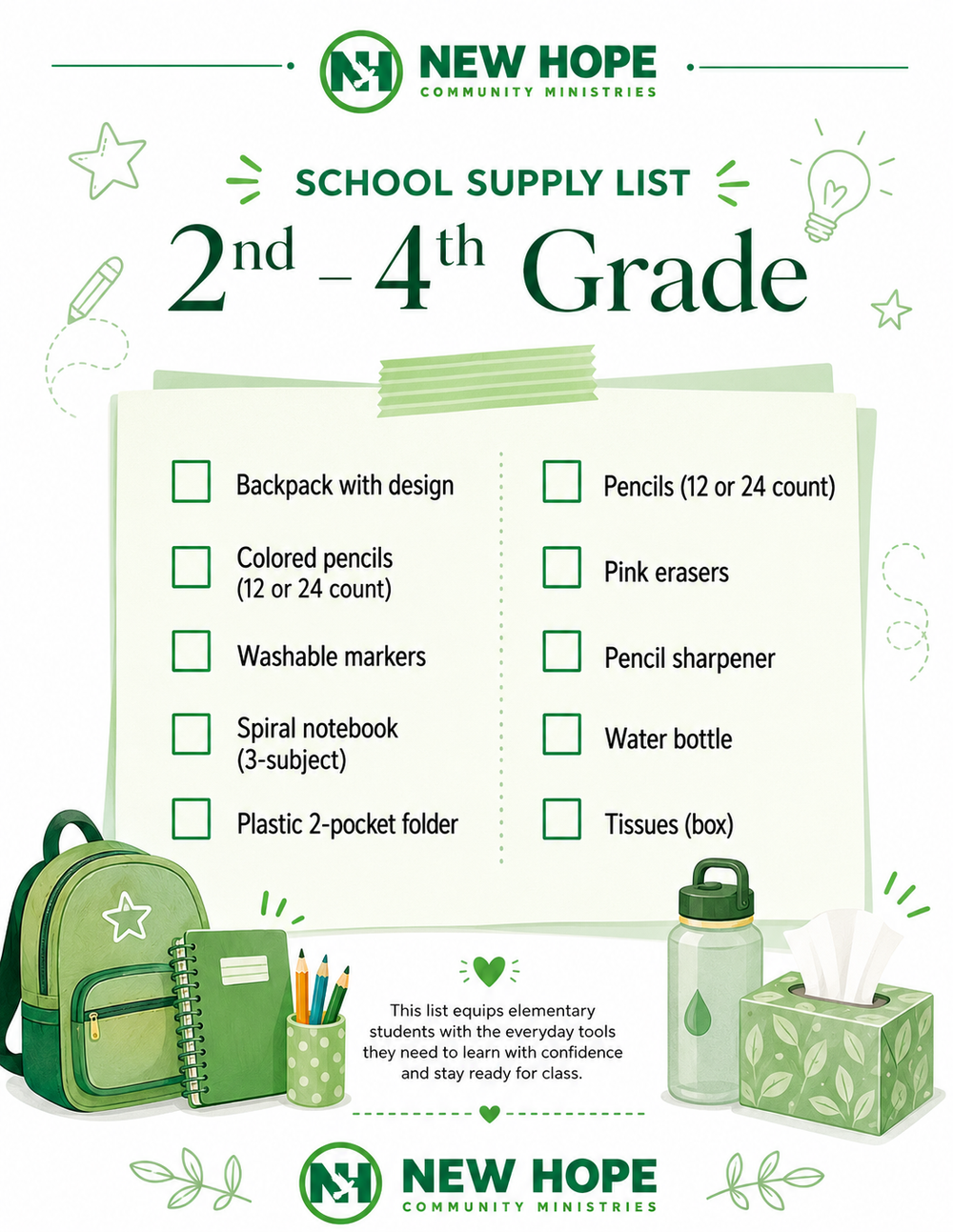 2nd to 4th Grade School Supply List